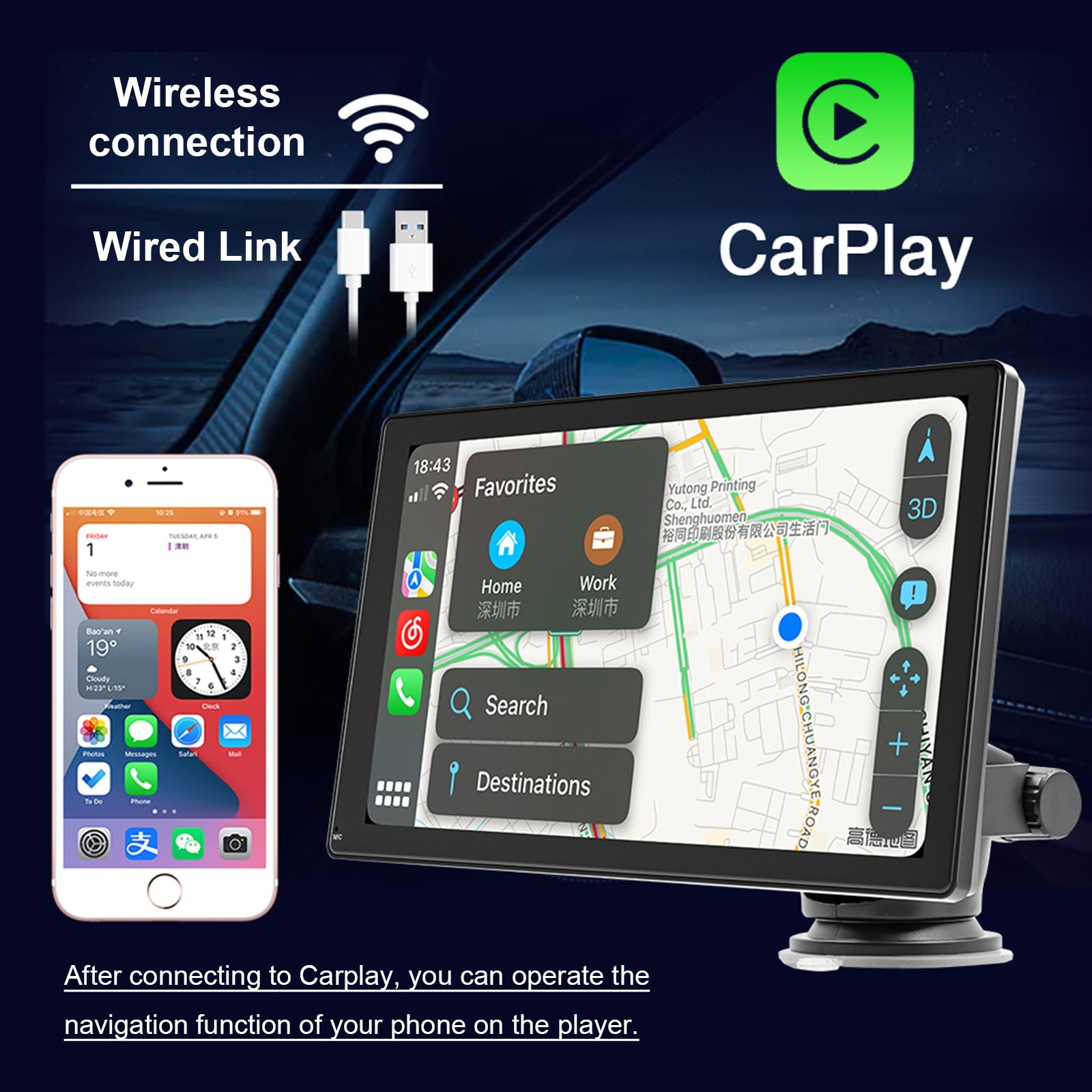 9" Coche Reproductor MP5 Apple Carplay/Android Auto Coche Bluetooth Radio 4 LED Cámara