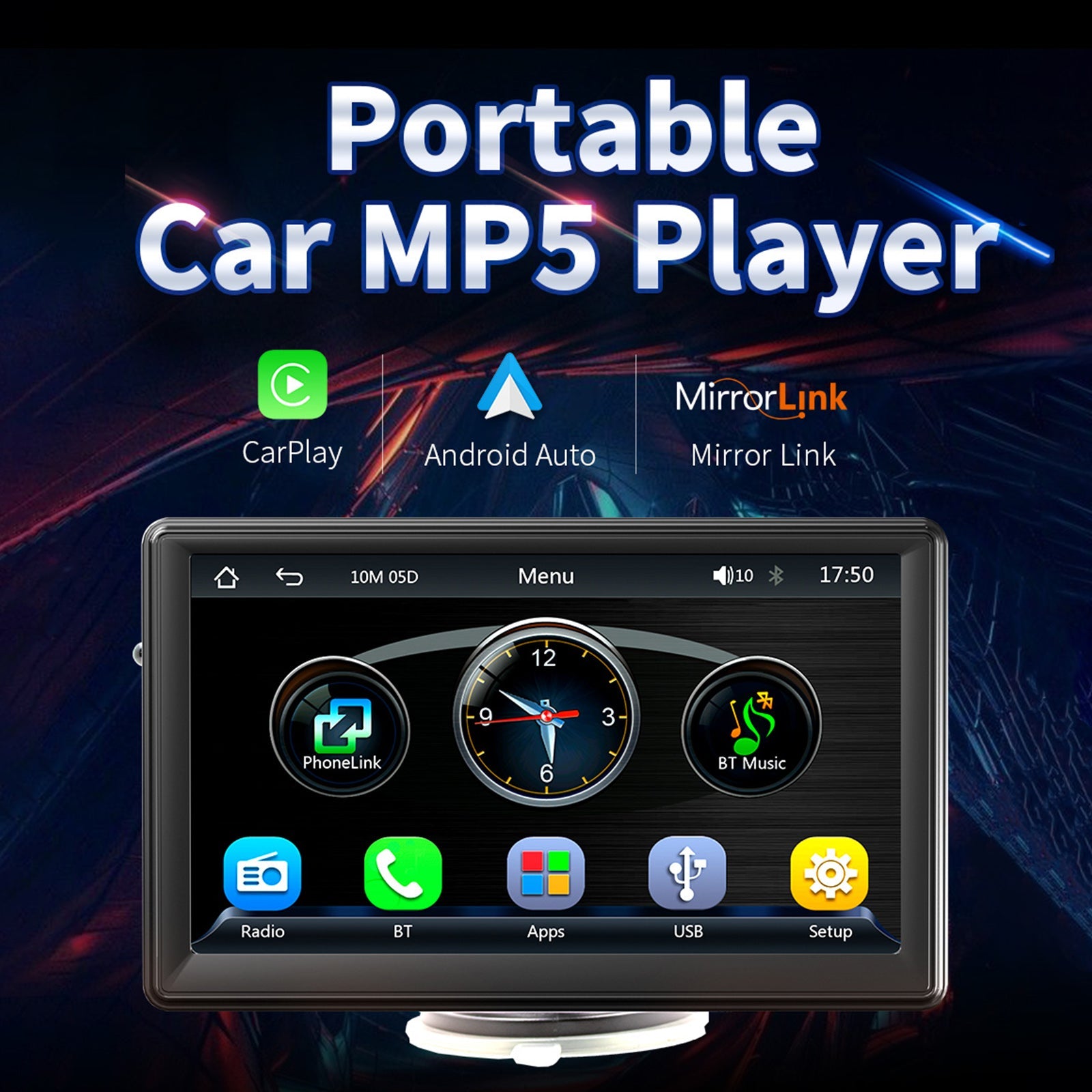 راديو ستيريو بلوتوث Carplay مقاس 7 بوصات، مشغل MP5 للسيارة FM + 4 كاميرات LED