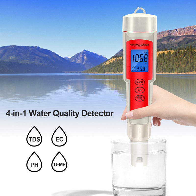 جهاز قياس درجة الحرارة الرقمي 4In1 PH/TDS/EC/قلم تحليل جودة المياه