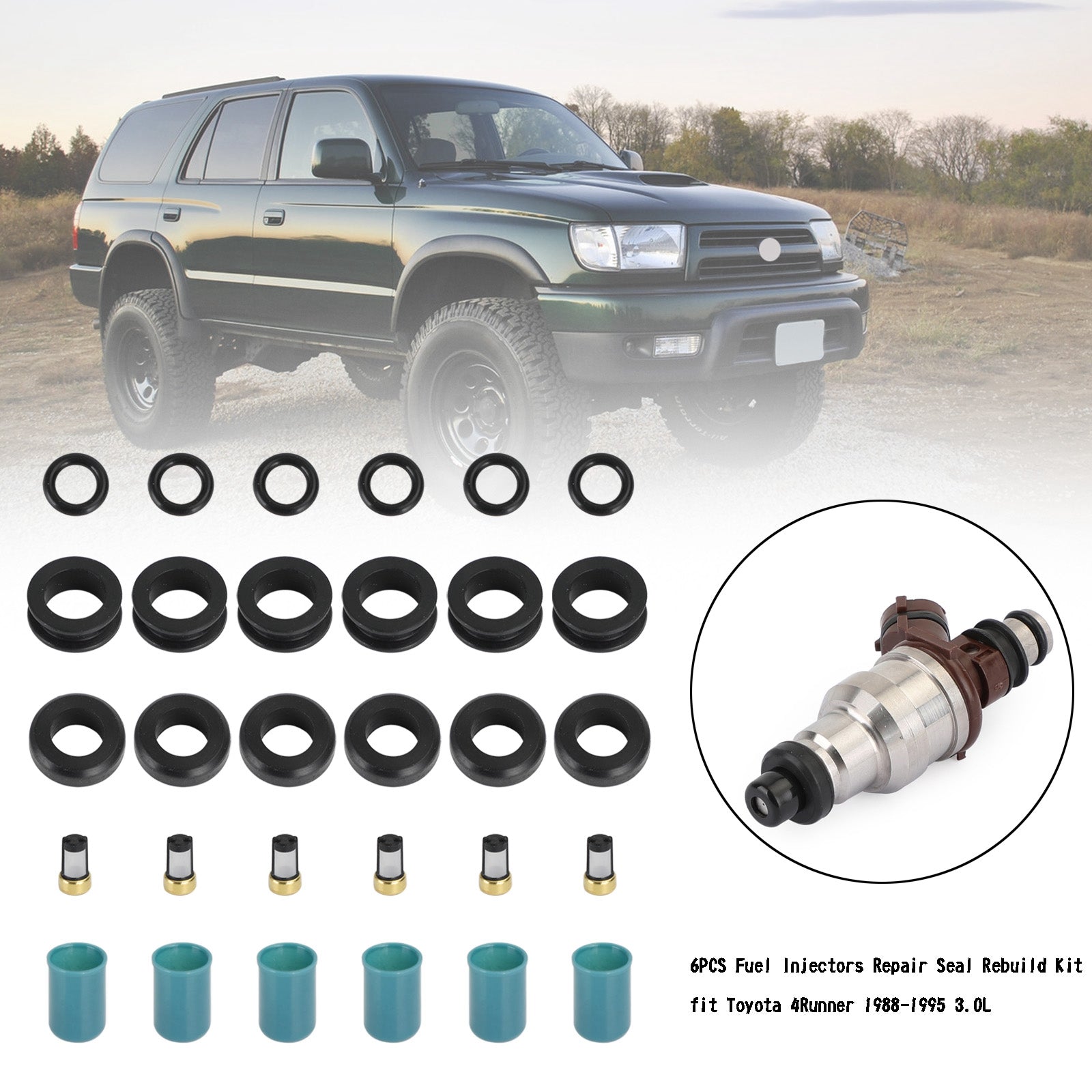 Kit de reconstrucción de sello de reparación de inyectores de combustible de 6 uds compatible con Toyota 3VZE 1988-1995 3.0L genérico