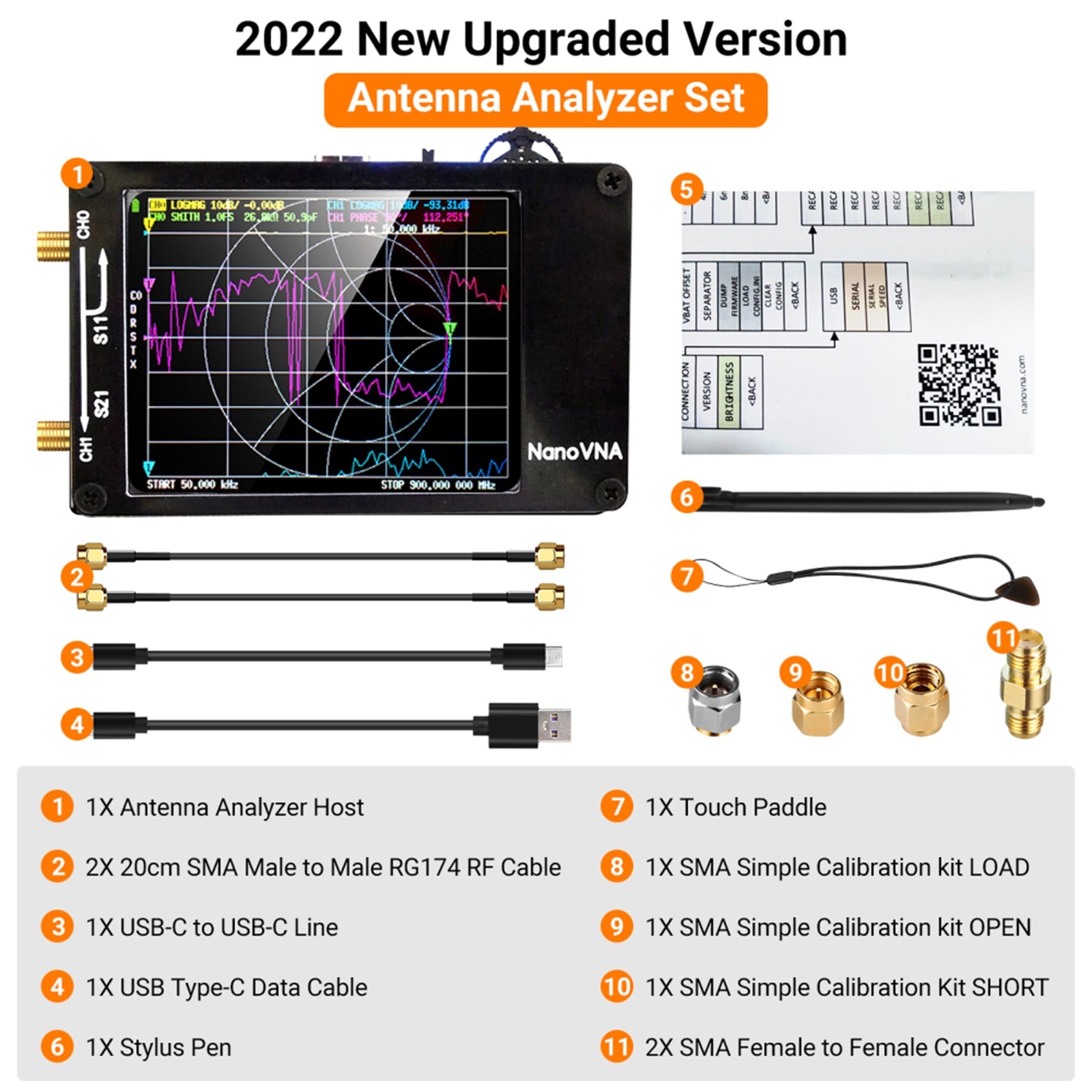 NanoVNA-H Vector Network Antenna Analyzer MF HF VHF UHF Analyzer W/ SD Card Slot