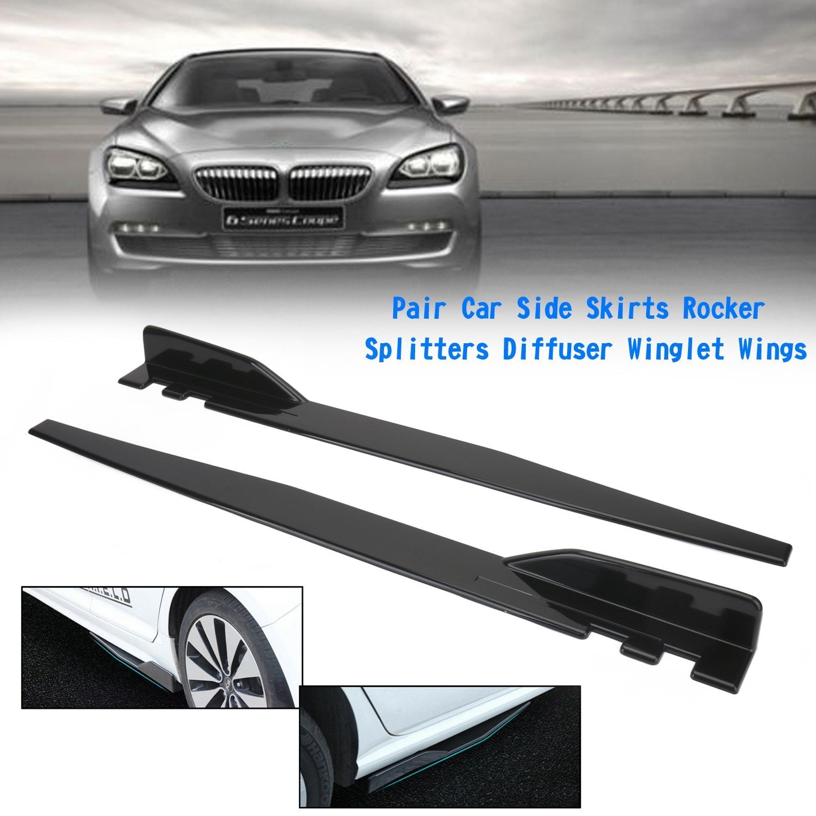 Pair 120cm Car Gloss Black Side Skirts Rocker Splitters Diffuser Winglet Wings Generic