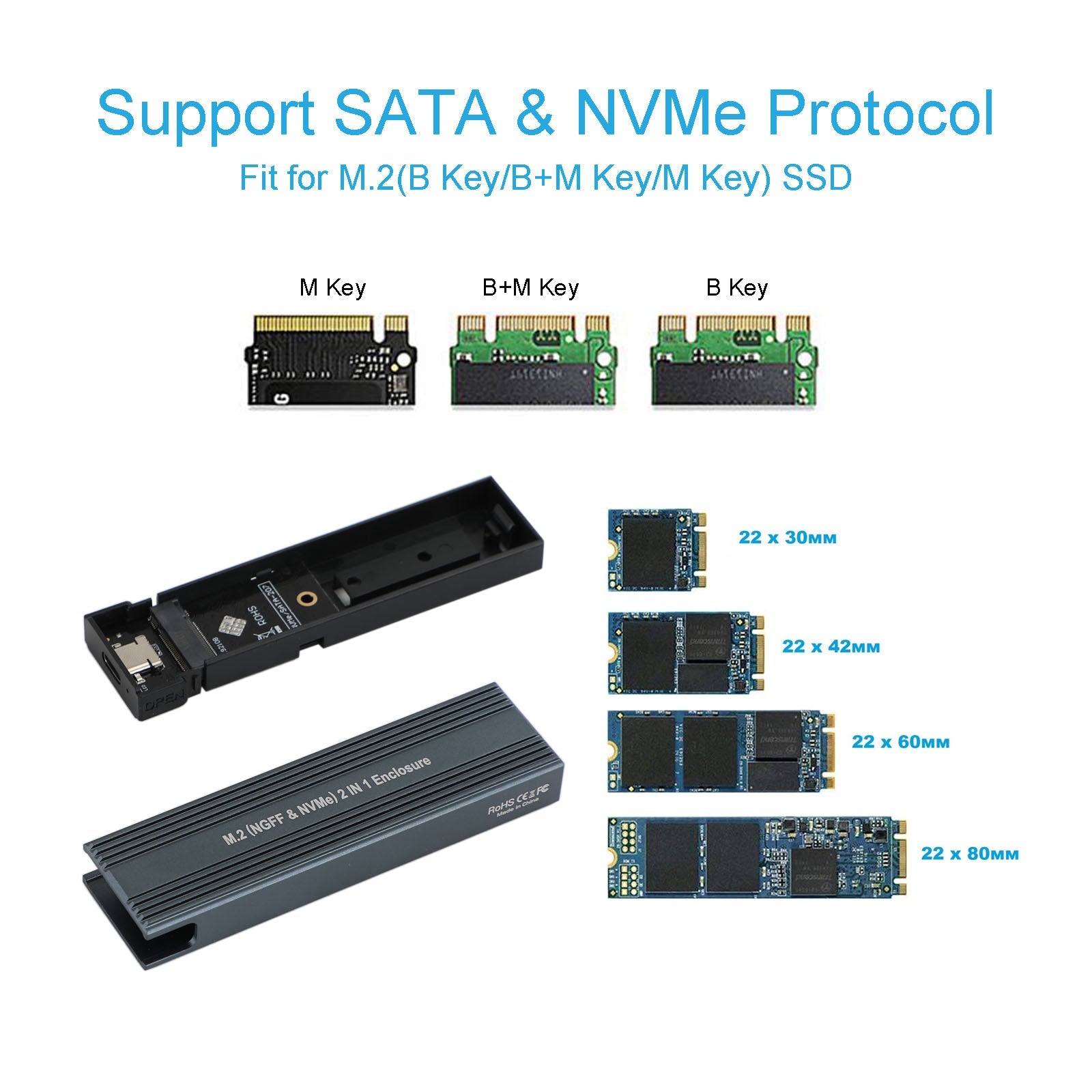 M.2 NVME SSD To USB 3.1 Case Hard Drive Enclosure Dual Protocol M2 NVMe Box