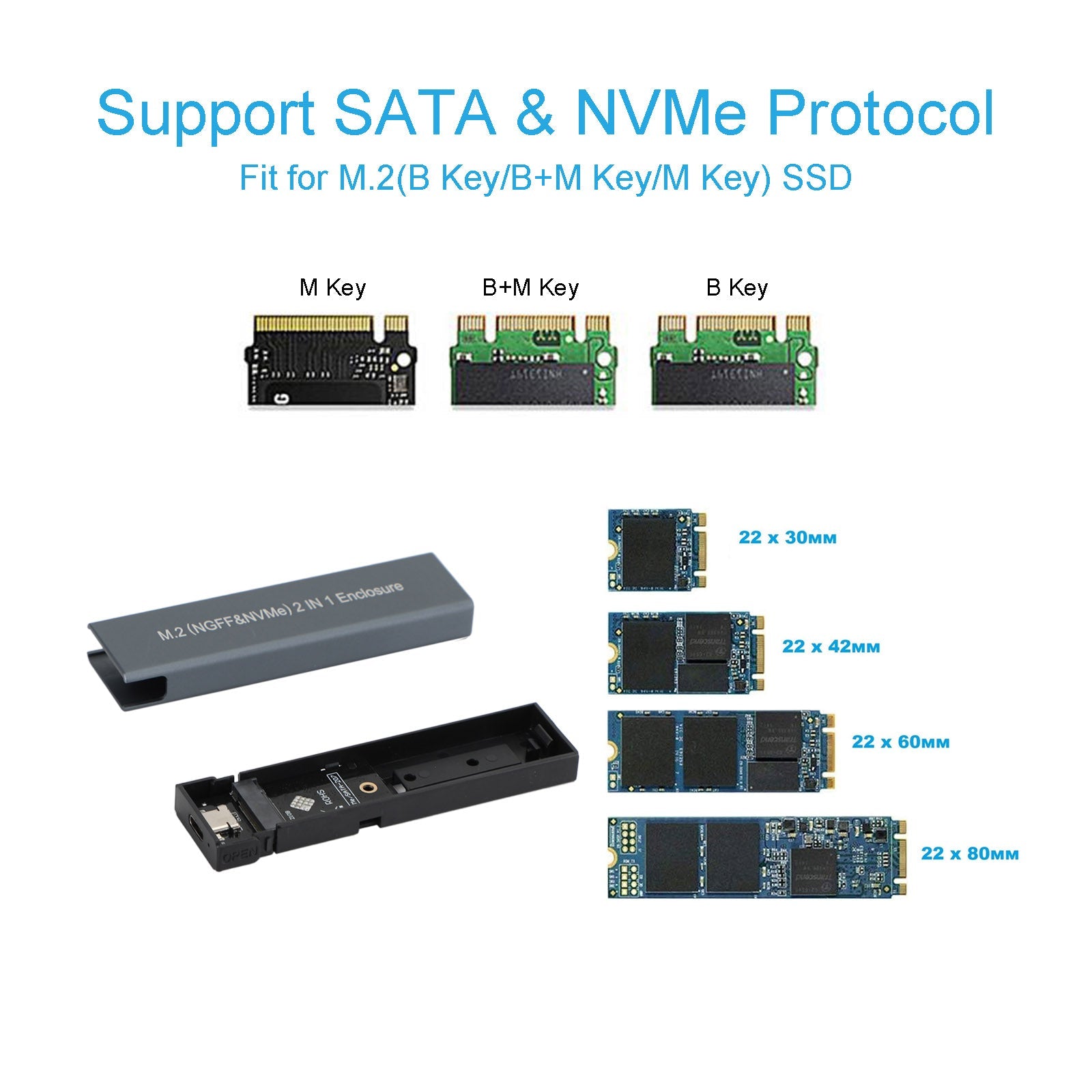 M.2 NVME SSD To USB 3.1 Case Hard Drive Enclosure Dual Protocol M2 NVMe Box