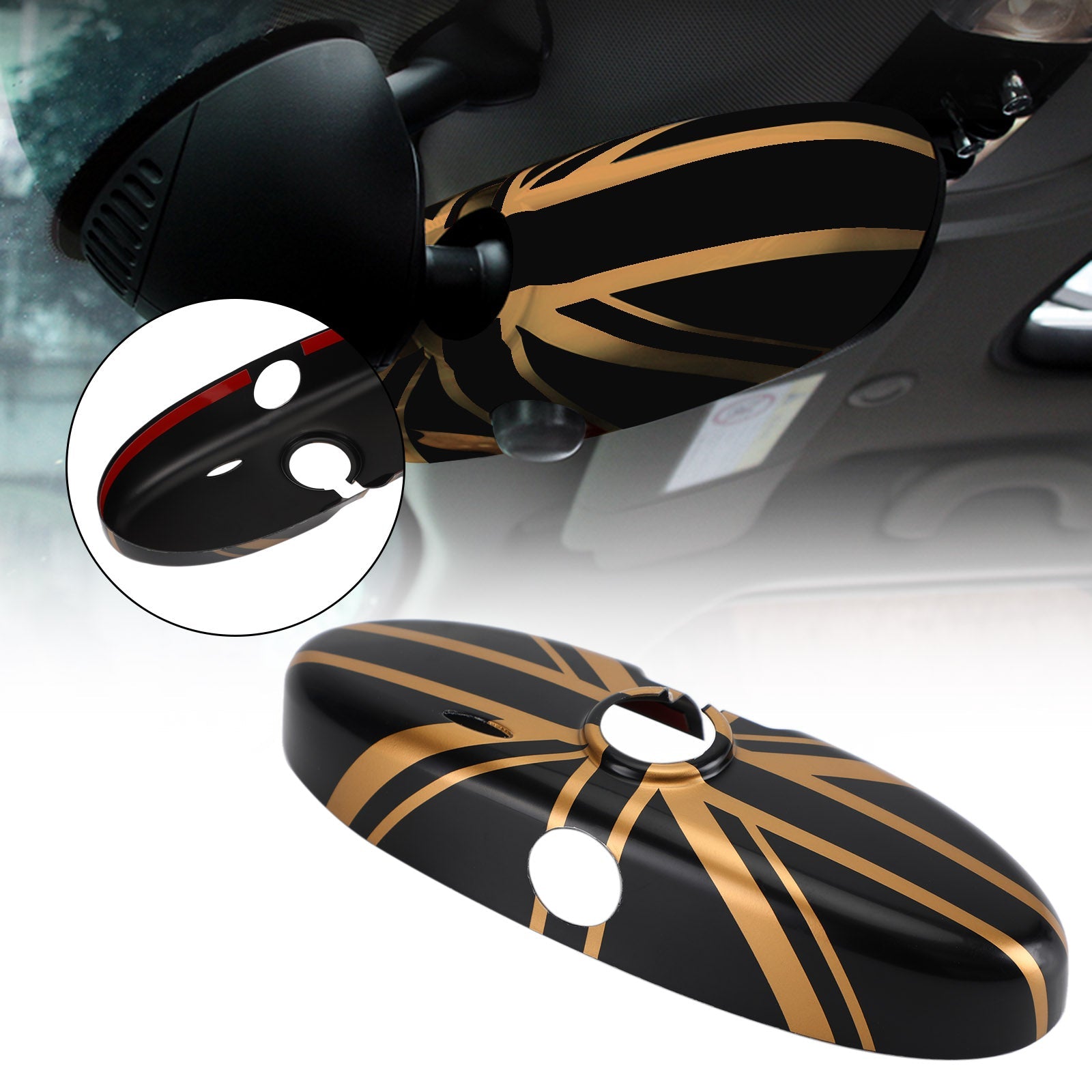 Union Jack UK Flag Rear View Mirror Cover for MINI Cooper R55 R56 R57 Black/Gold Generic