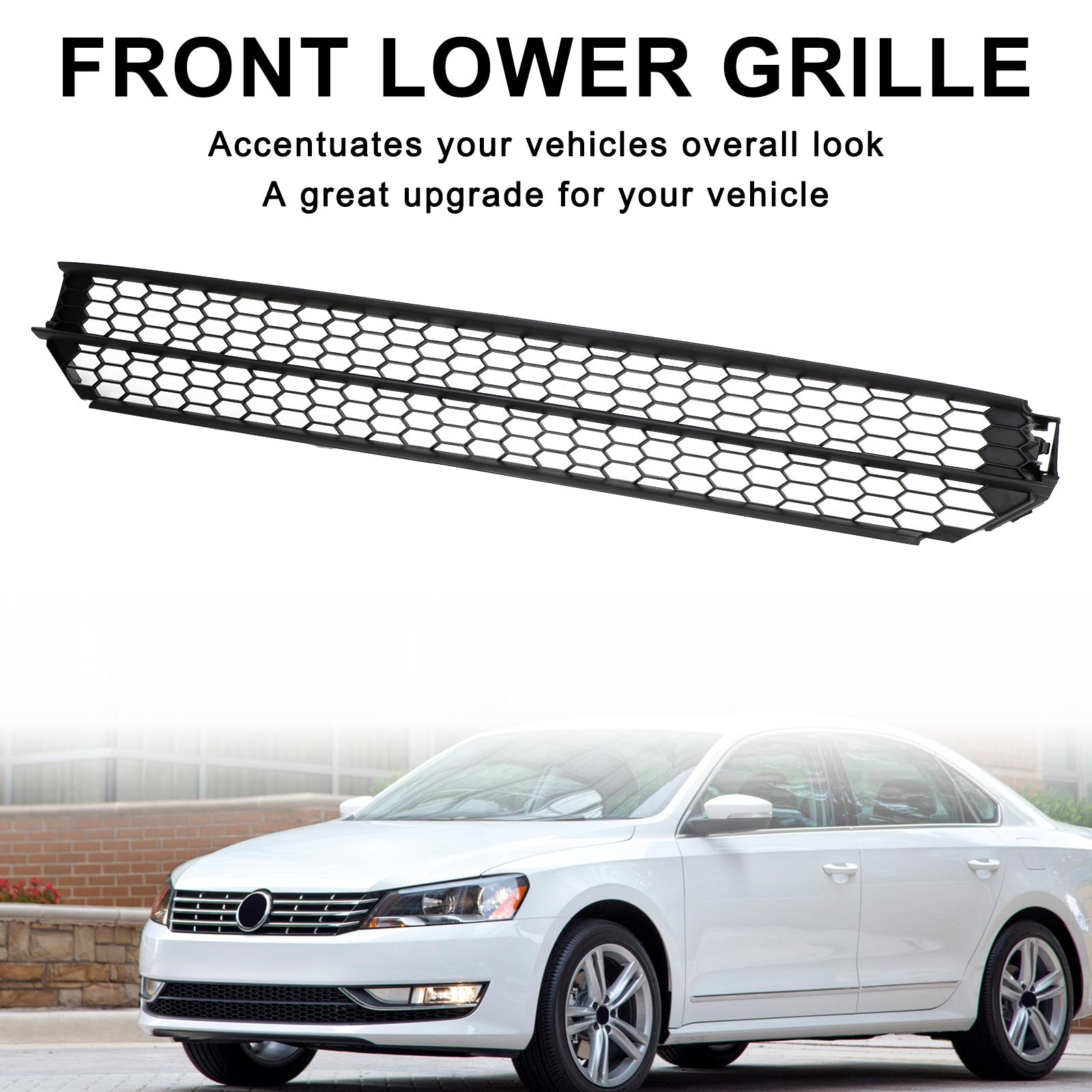 VW Passat 2012-2015 Honeycomb Front Bumper Lower Grill Grille Black