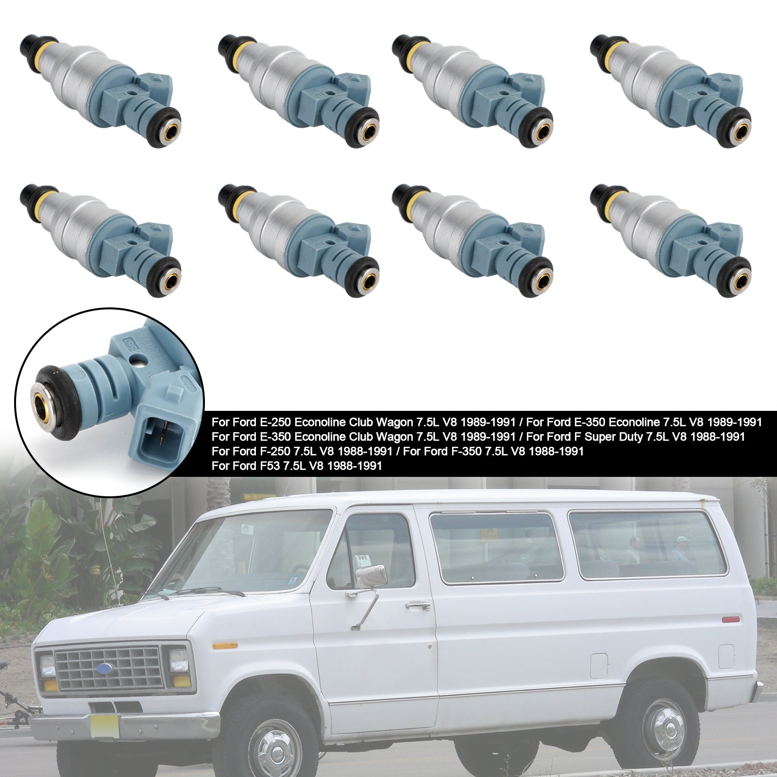 1988-1991 Ford E-250 E-350 7.5L V8 822-11120 8PCS Fuel Injectors 0280150759