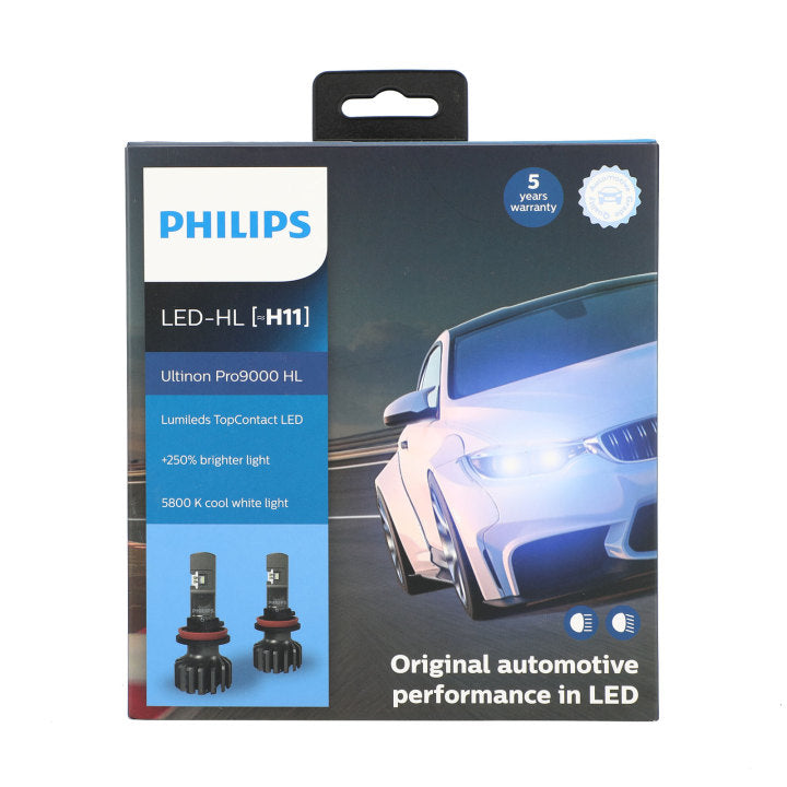 لمصابيح فيليبس H1/H3/H7/H11/HB3/4/HIR2 Pro9000 LED +250% 5800K عام