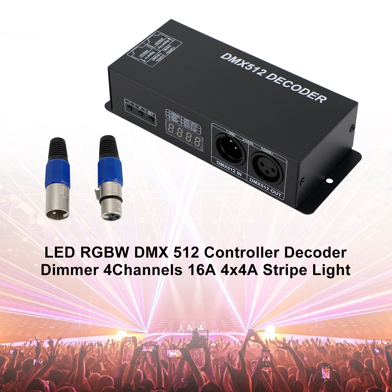 LED RGBW DMX 512 وحدة تحكم فك التشفير باهتة 4 قنوات 16A 4x4A ضوء شريطي