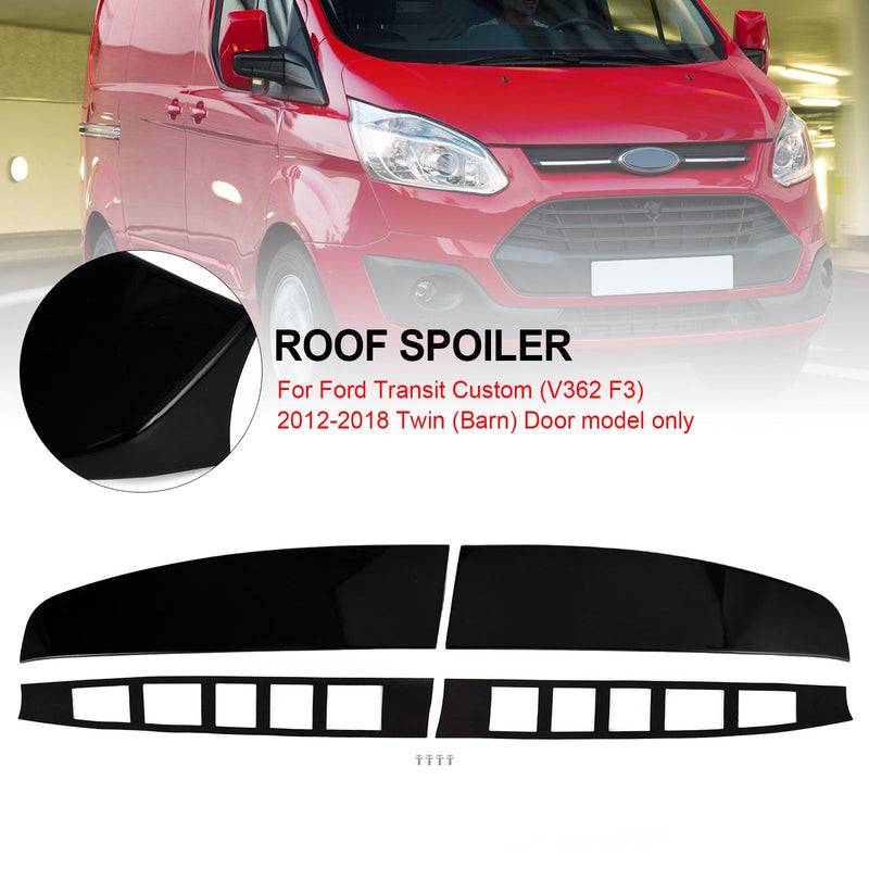 Ford Transit Custom 2012-2023 Gloss Black Rear Twin Barn Door Roof Spoiler