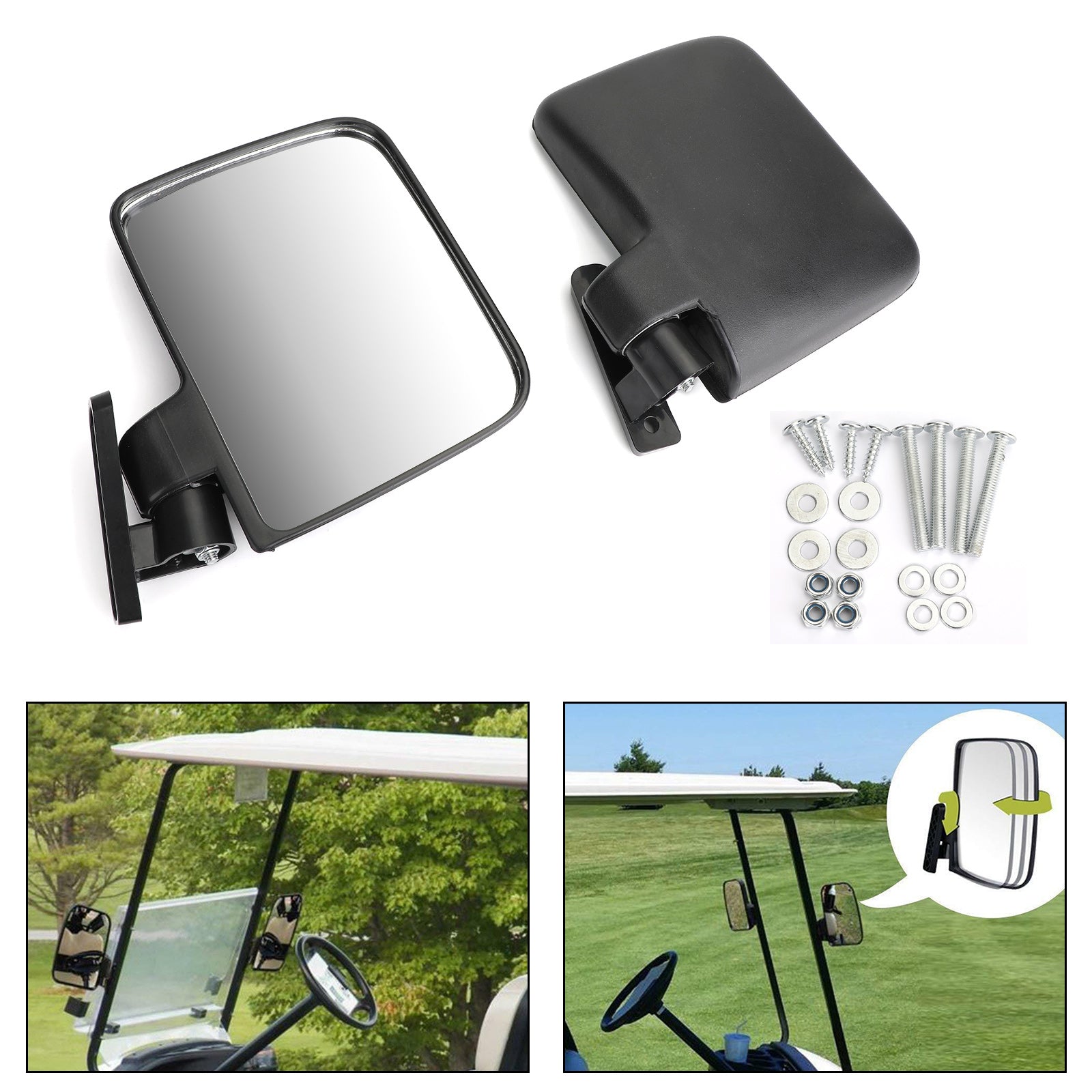 1 Pair Golf Cart Side Mirrors Rear View Mirror Fits Club Car for EZ-GO Yamaha Generic