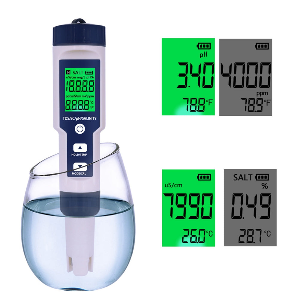 5 en 1 PH/TDS/EC/salinidad/temperatura Digital agua calidad probador medidor herramienta de prueba