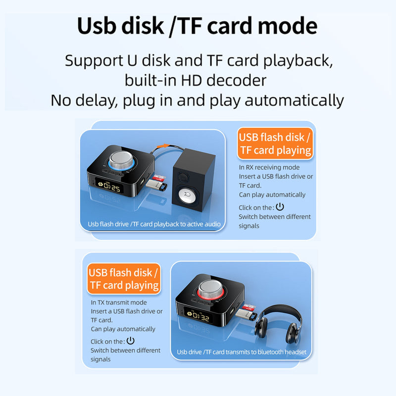 Bluetooth 5.0 Receptor de audio Transmisor Adaptador de manos libres estéreo 3D para automóvil