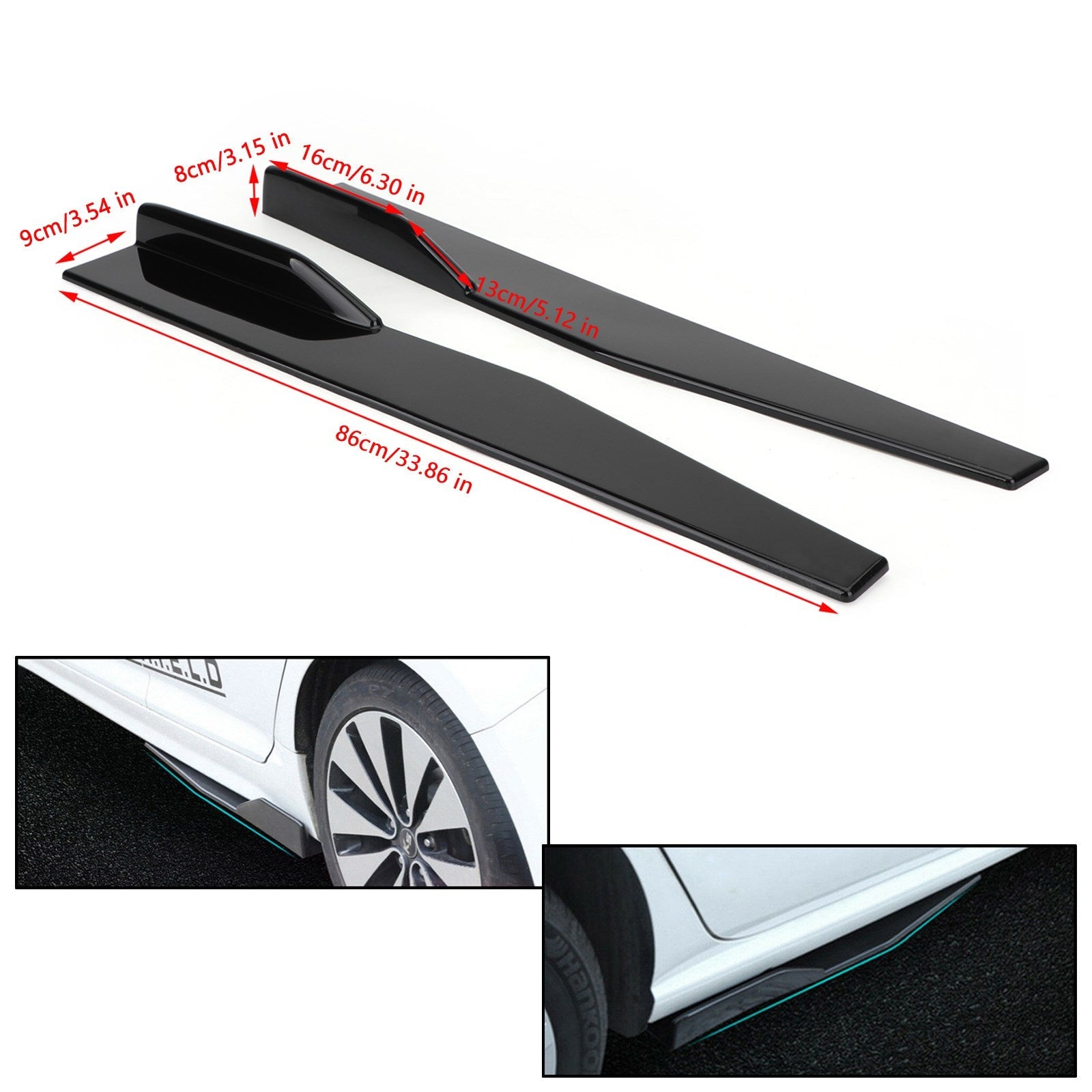 Par de faldas laterales negras brillantes para coche de 86 cm, divisores de balancines, difusor Winglet, alas genéricas