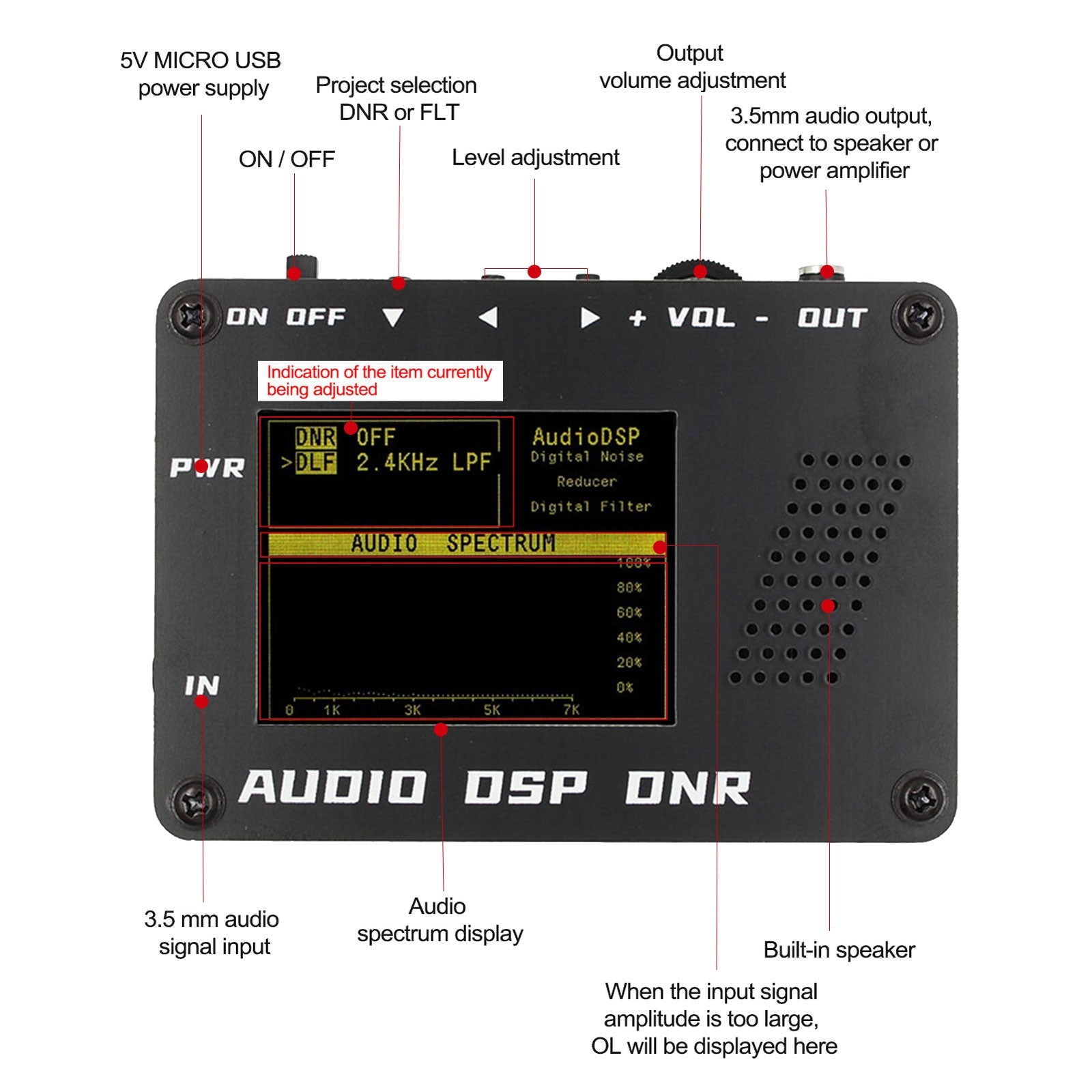 Audio DSP Noise Reductioner DNR Digital Filter SSB radio YAESU ICOM + Speaker