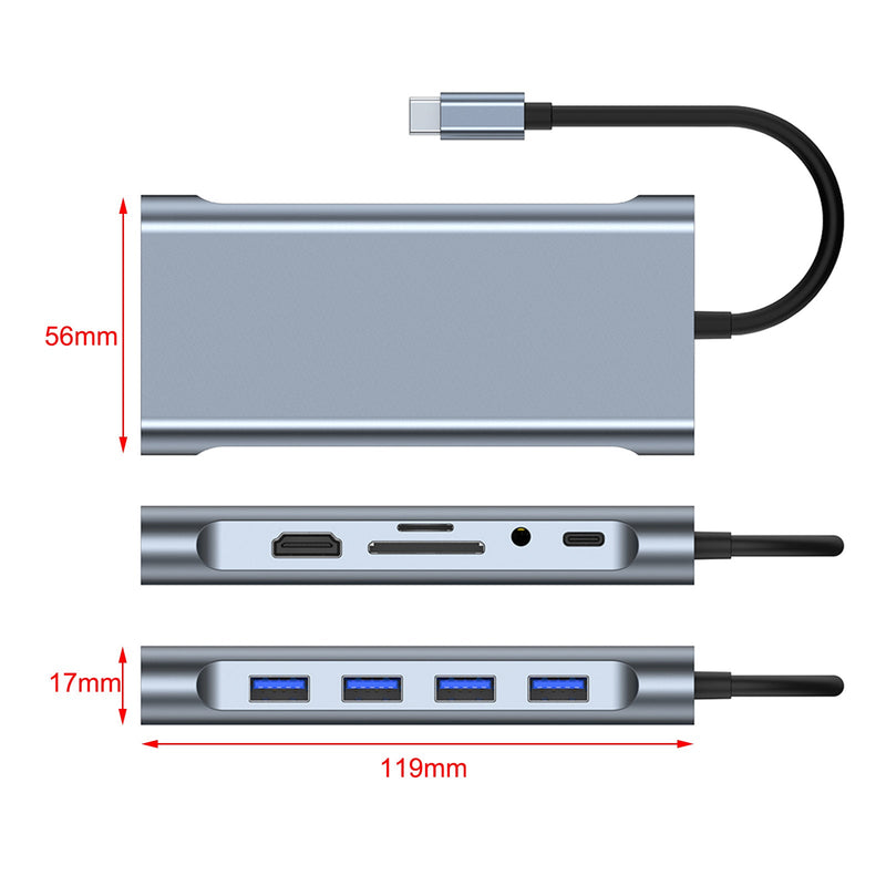 11 في 1 USB-C Type C HD Output 4K USB 3.0 HD محول HUB متعدد الوظائف