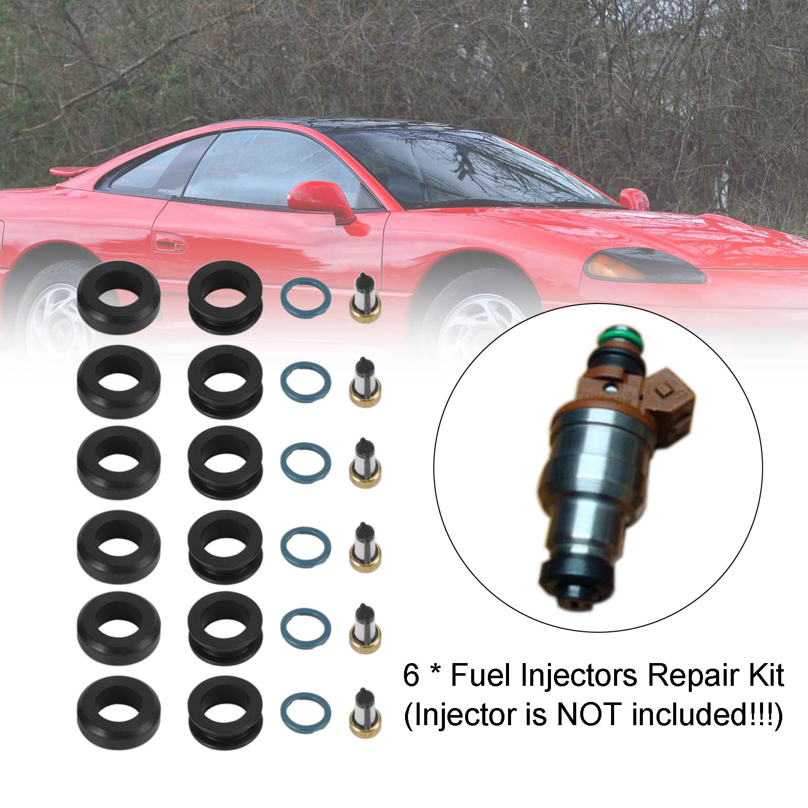 Kit de juntas tóricas de sello de inyectores de combustible de 6 uds MD164888 compatible con Mitsubishi 3000GT INP-014