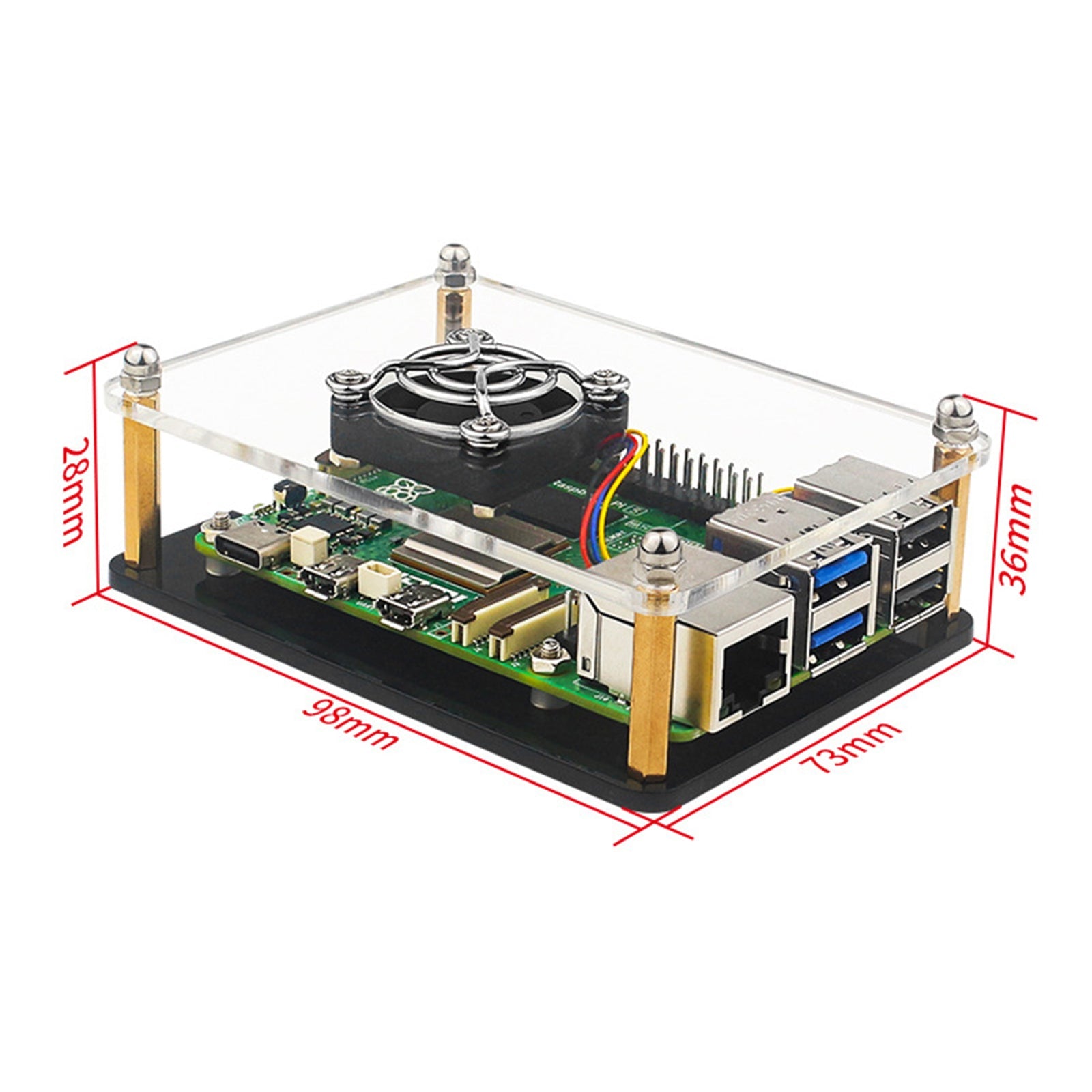 حافظة حماية شفافة من Raspberry Pi 5 بمروحة تبريد متعددة الطبقات من الأكريليك