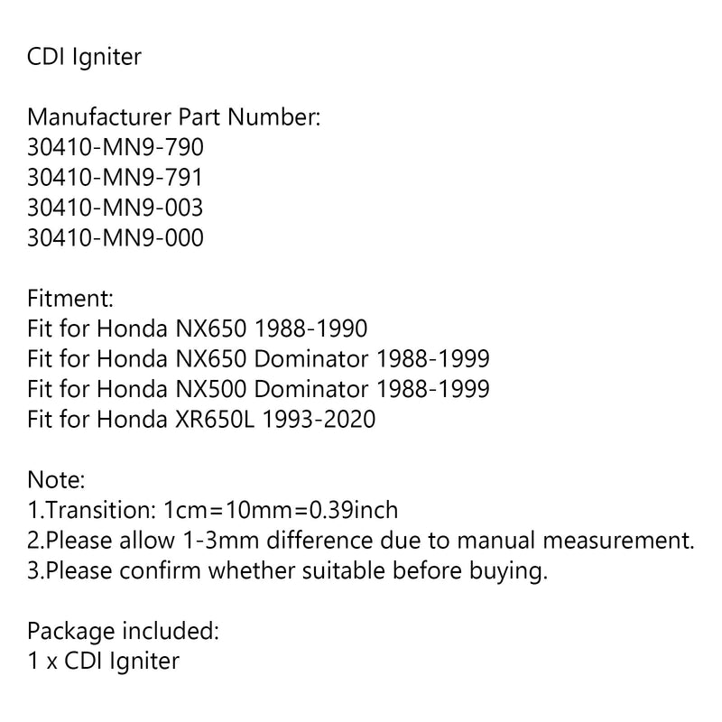 CDI Igniter fit for Honda NX650 NX500 Dominator XR650L NX650 30410-MN9-790 Generic