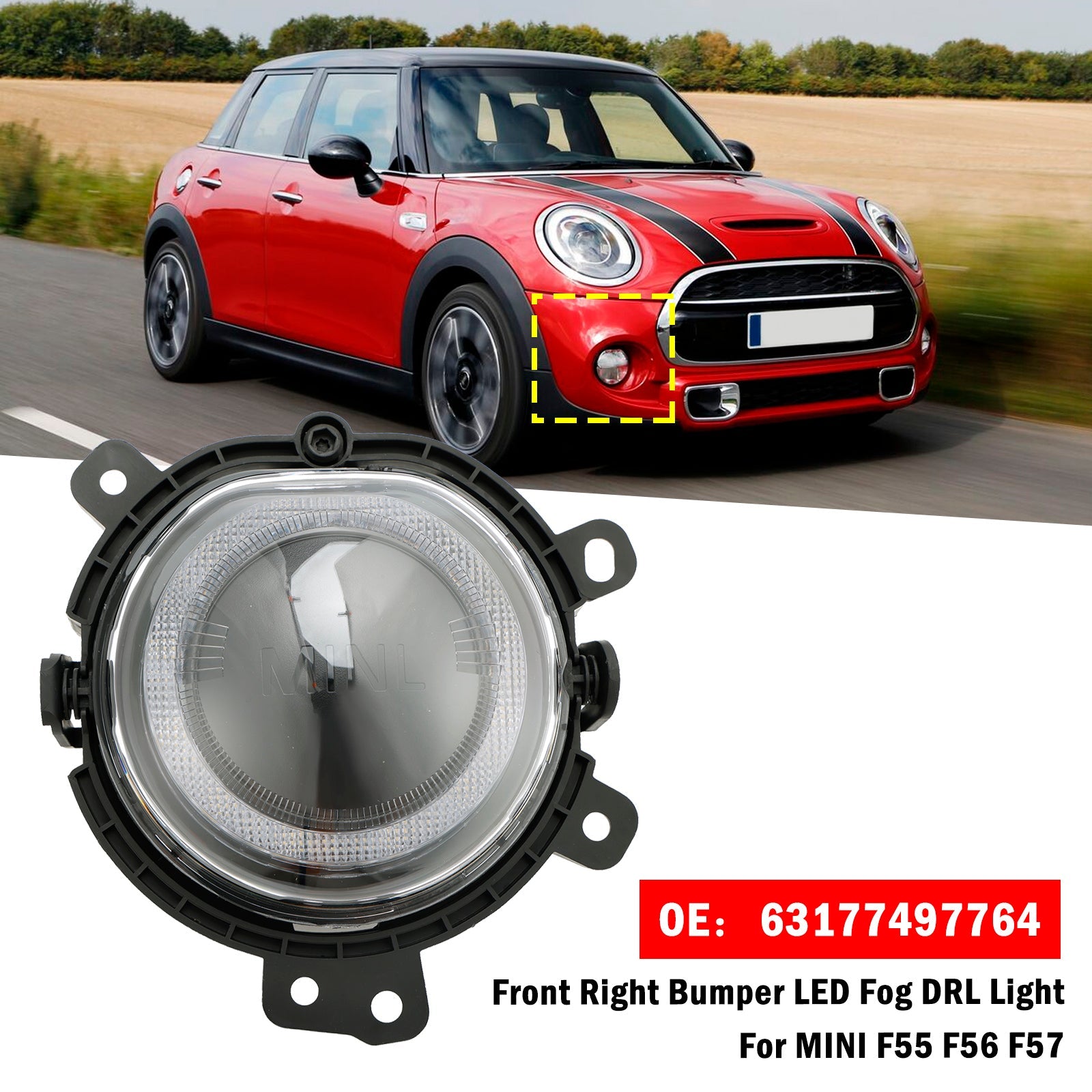 Luz antiniebla delantera derecha LED 63177497764 para BMW Mini F55 F56 F57 Clubman F54