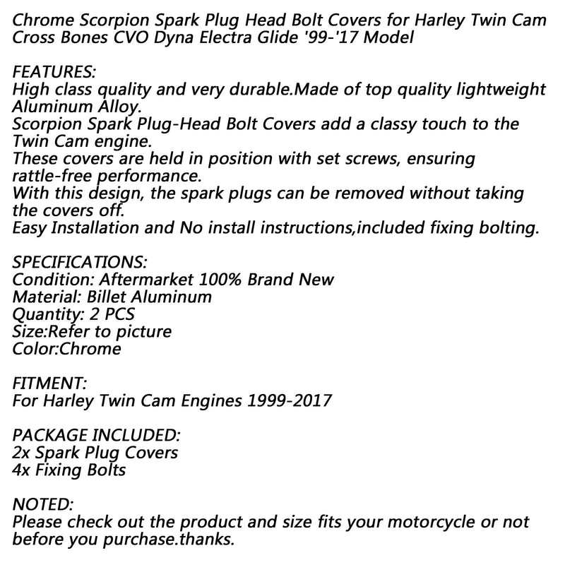 أغطية براغي رأس العقرب الجديدة من الكروم تناسب كاميرا Twin Cam 1999-2017 Generic