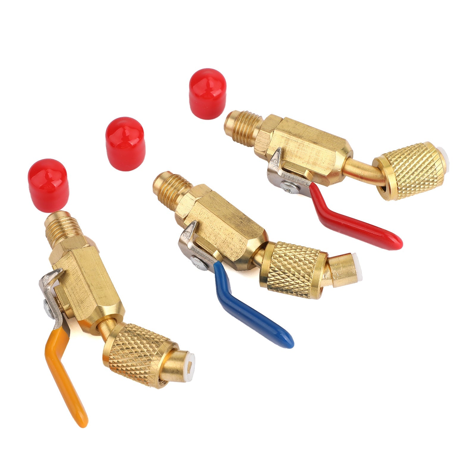 3Pc Color Coded Shut Valves AC HVAC Refrigeration Charging Hoses For R410A R134A