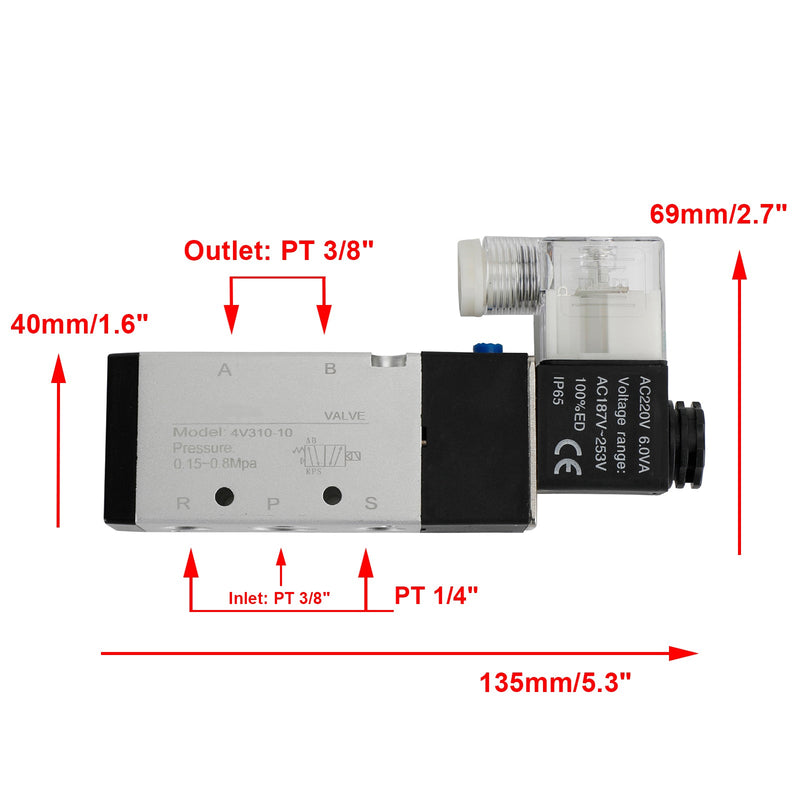 Válvula de aire solenoide eléctrica neumática 4V310-10 2 posiciones 5 vías PT 3/8"