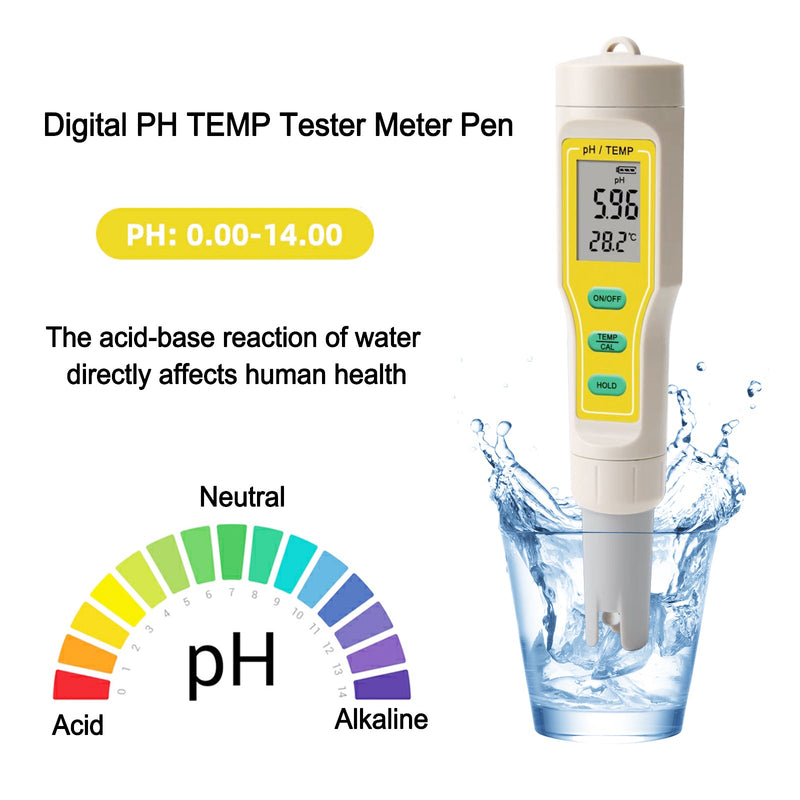 قلم قياس درجة الحرارة الرقمي PH لحوض السمك ومختبر مياه النبيذ والأغذية
