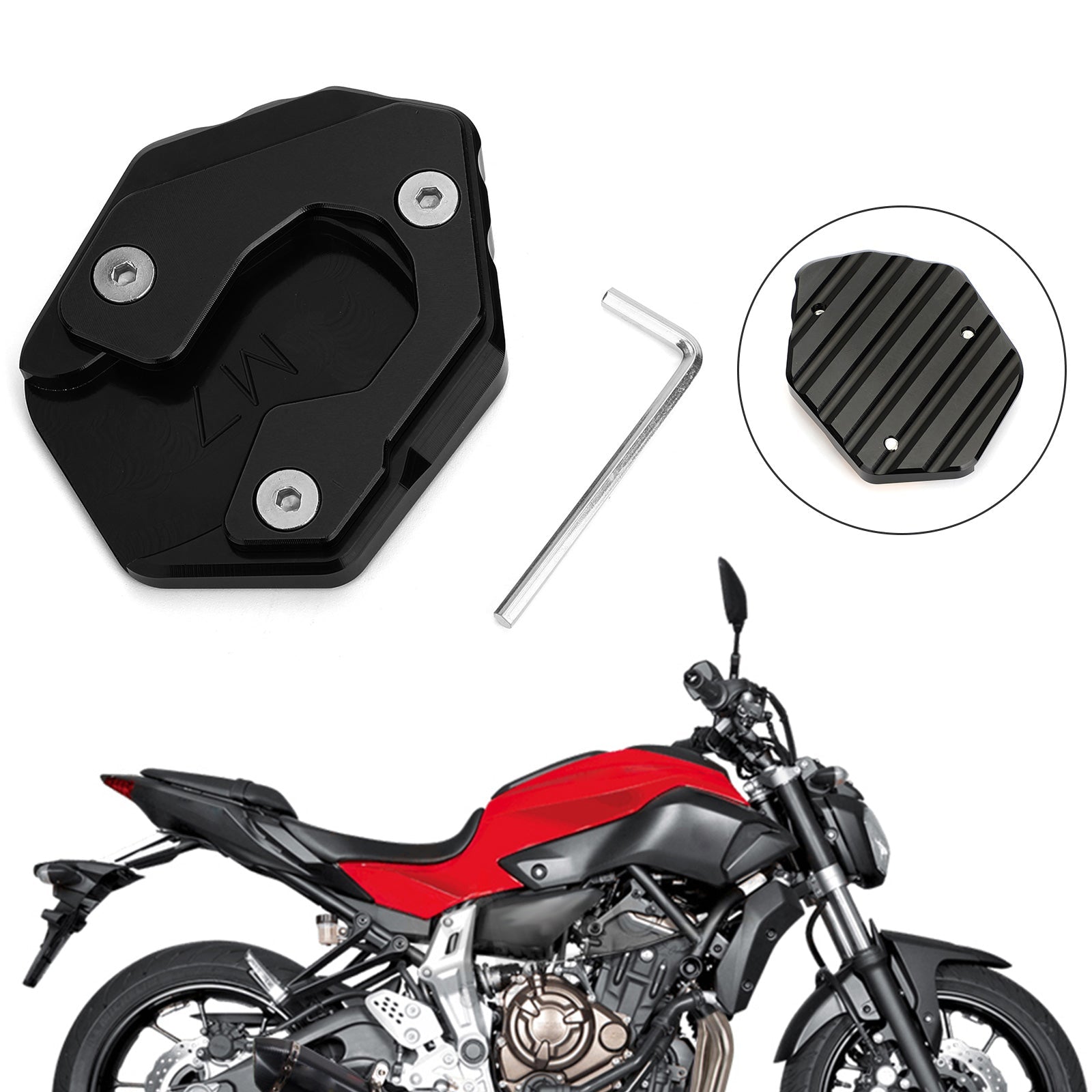 Kickstand Side Stand Extension Pad For Yamaha MT-07 FZ-07 Kickstand Side Stand Extension Pad Plate For Yamaha MT-07 FZ-07 Titanium Generic