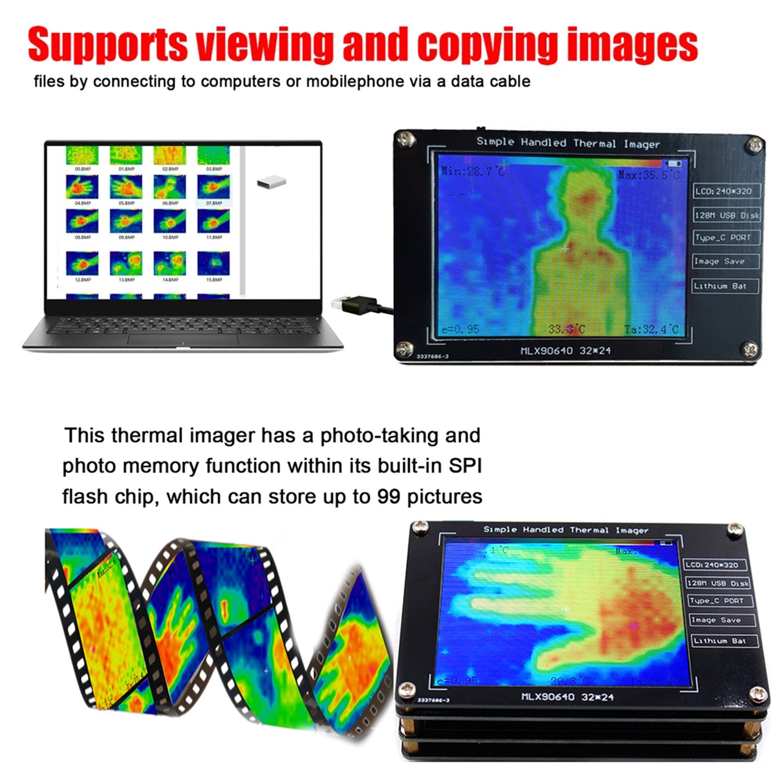 MLX90640 2.8" Thermal Imager Thermal Imaging Camera For Electronics Repairs