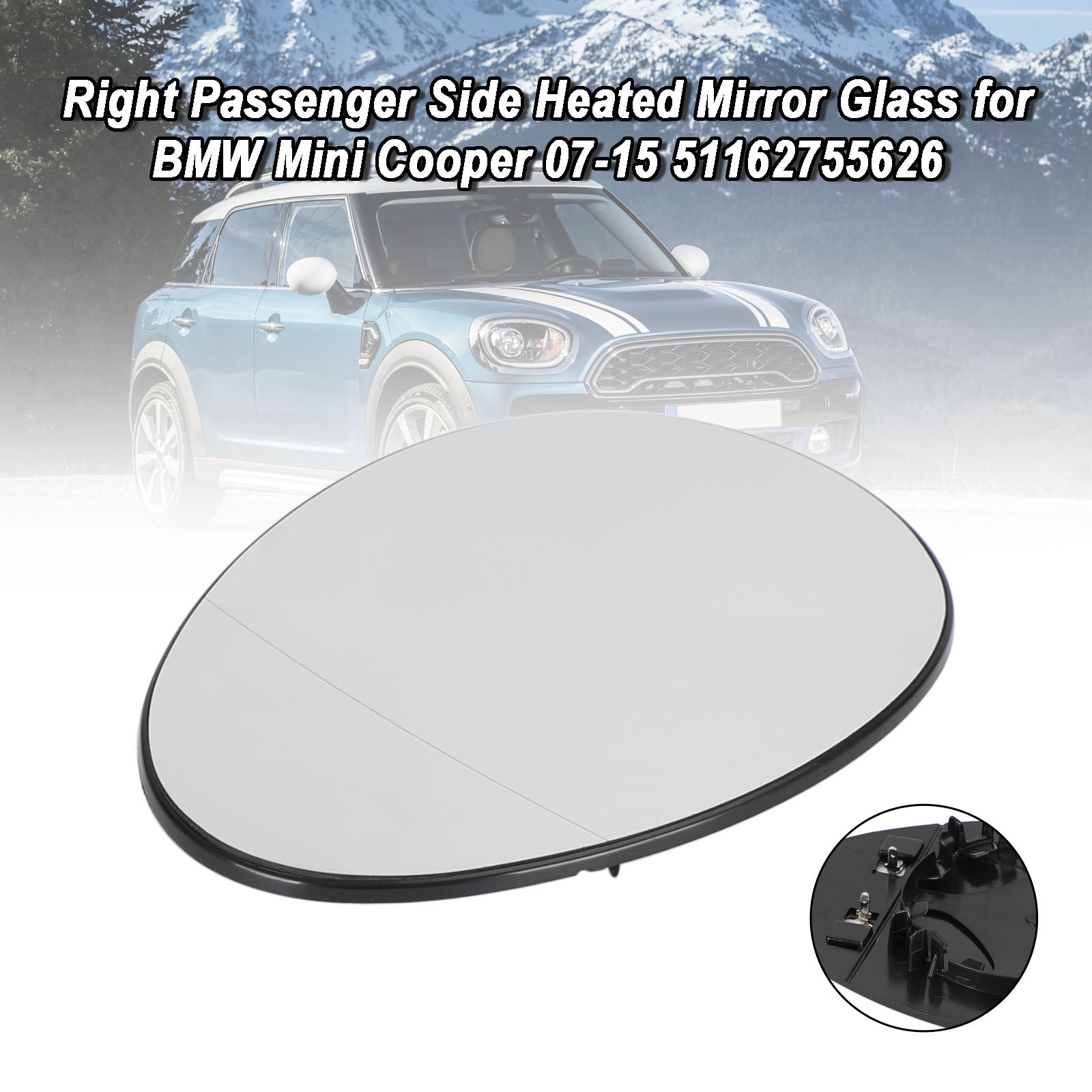 BMW Mini Cooper 2007-2015 51162755626 Right Side Heated Mirror Glass