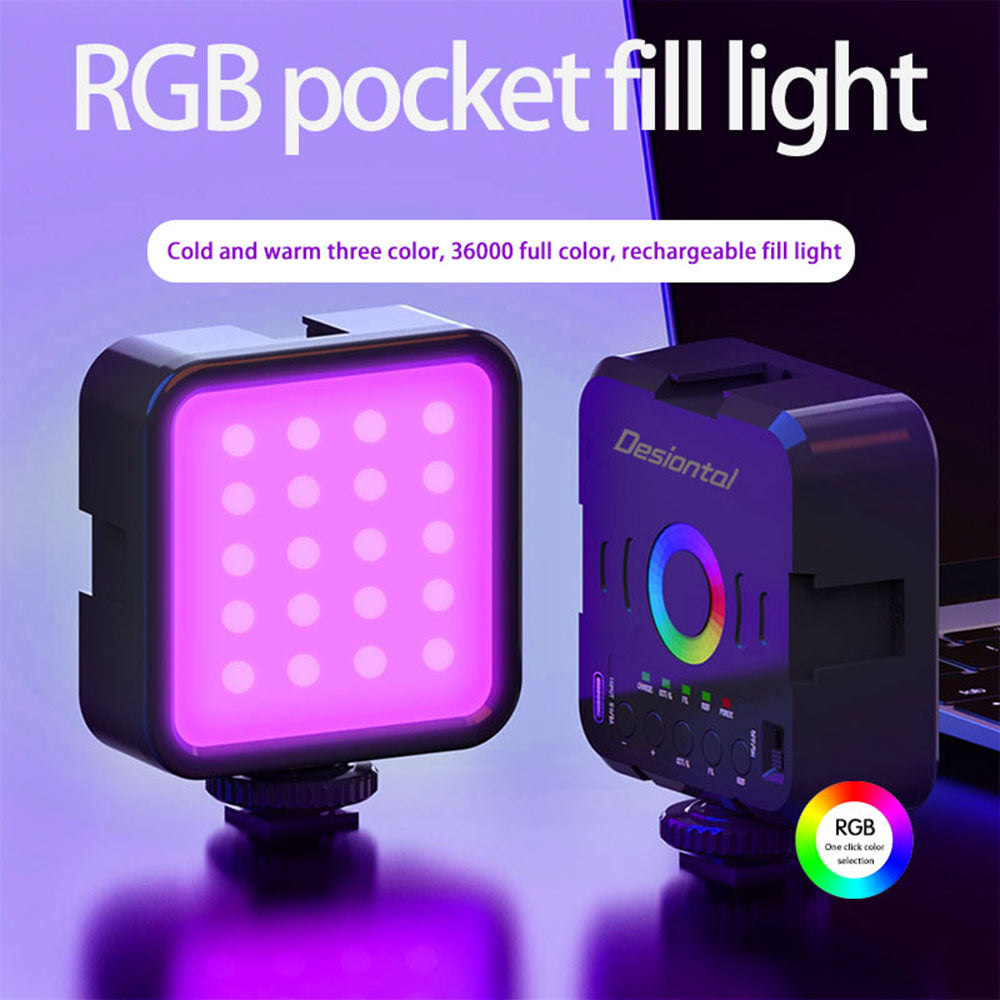 Pocket RGB a todo color 3000-9000K LED Video Light Fotografía Lámpara de relleno VLog