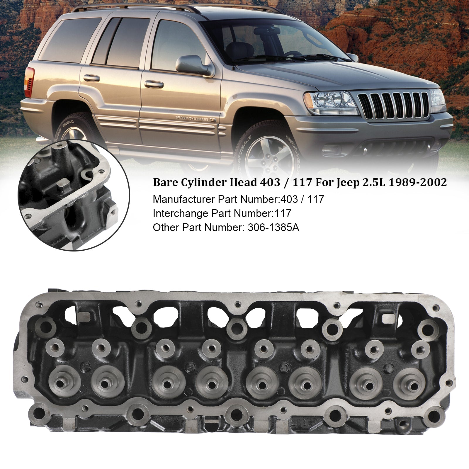 403 / 117 رأس الاسطوانة العاري لسيارة جيب 2.5 لتر 1989-2002