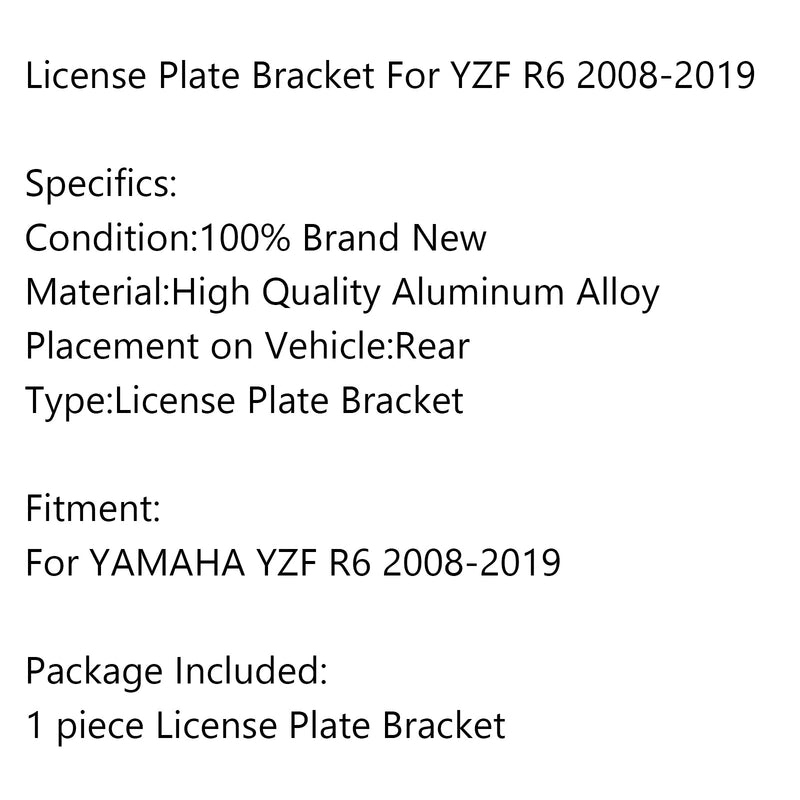 Rear License Plate Holder Bracket For YAMAHA YZF R6 2008-2019 Generic