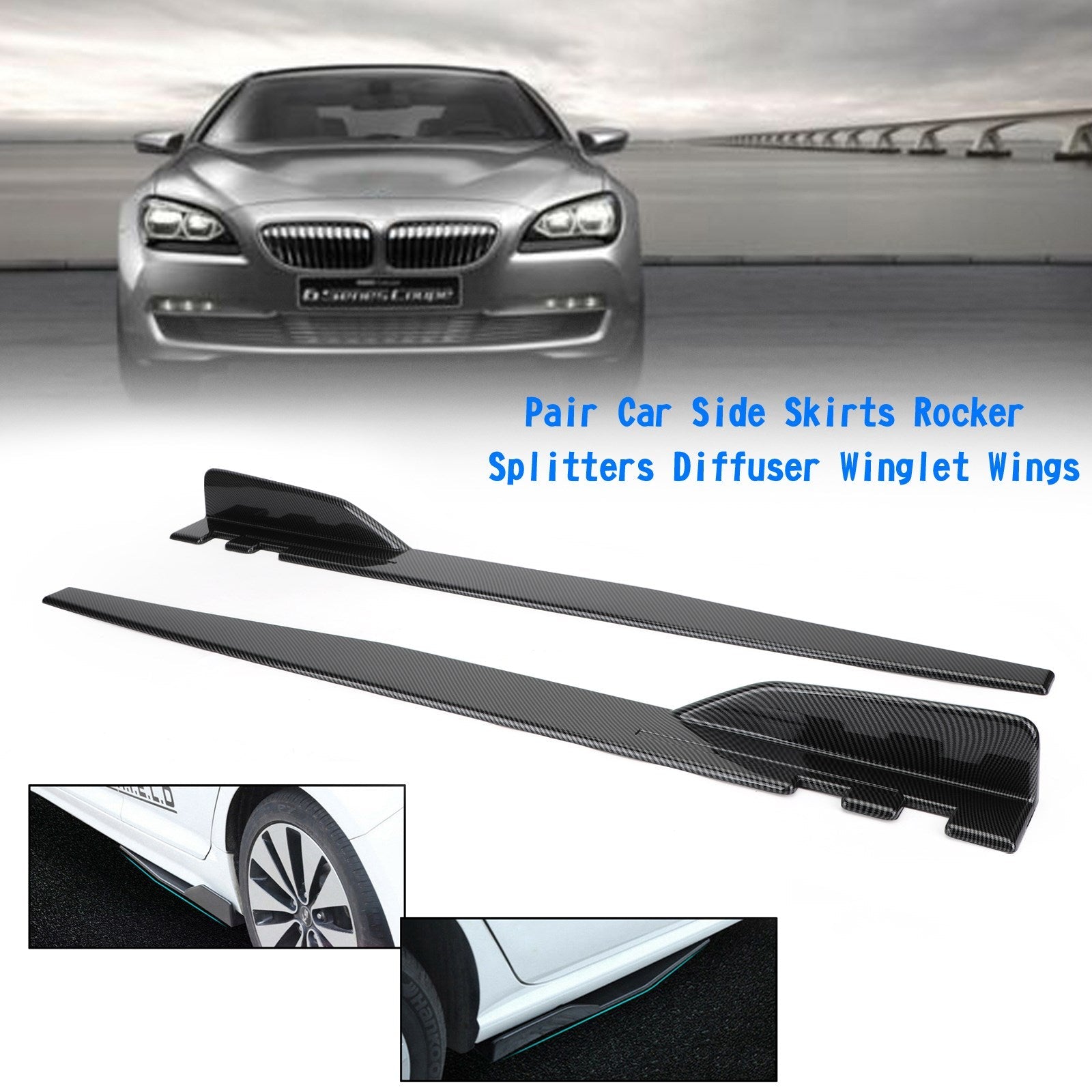 Pair 120cm Car Carbon Fiber Side Skirts Rocker Splitters Diffuser Winglet Wings Generic