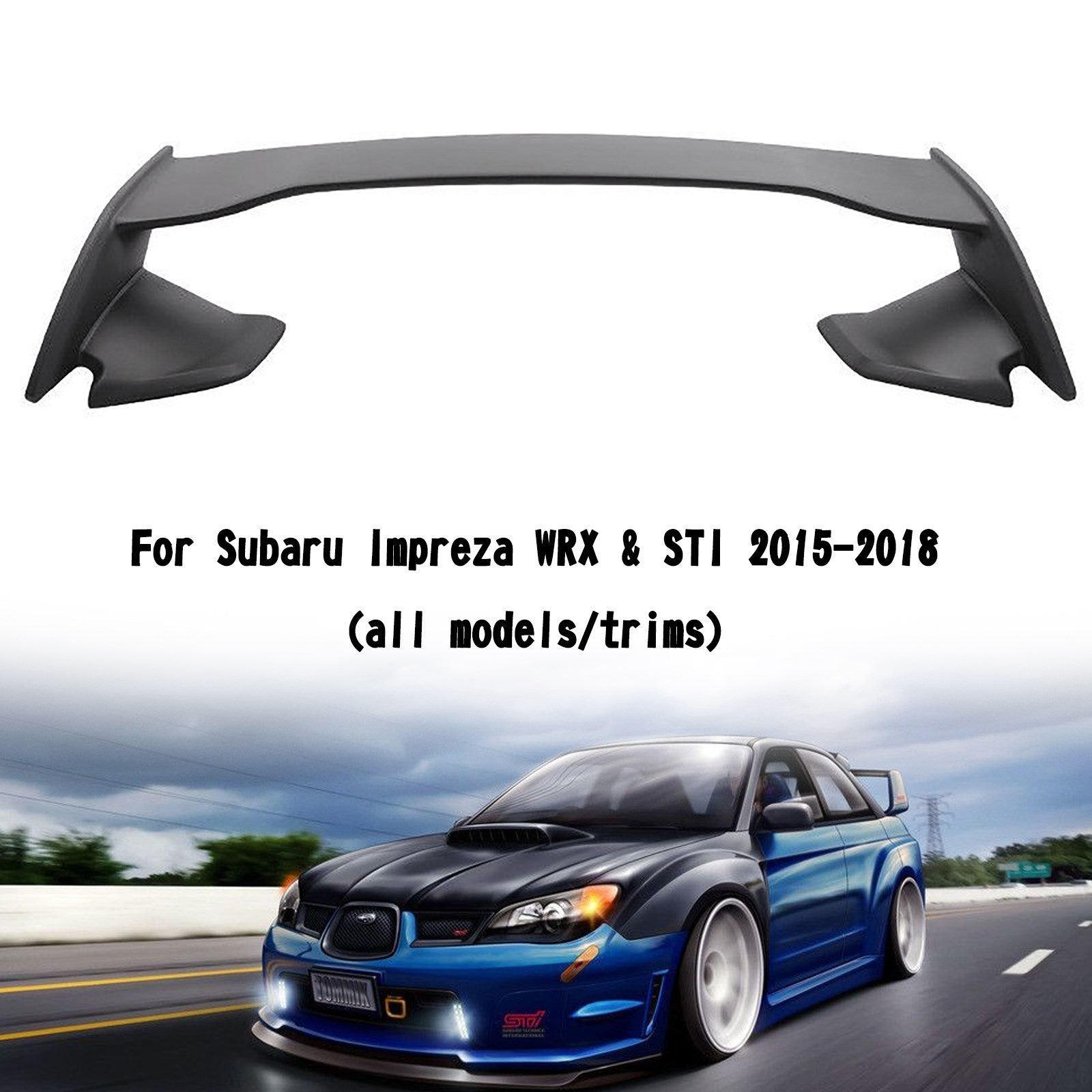 JDM OE Style ABS Rear Trunk Wing Spoiler Fits WRX STI 4DR Sedan 2015-2018 Generic