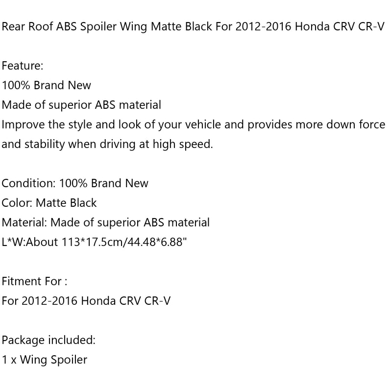 نمط المصنع الخلفي سقف ABS جناح سبويلر غير لامع BLK يناسب 2012-2016 هوندا CRV CR-V عام