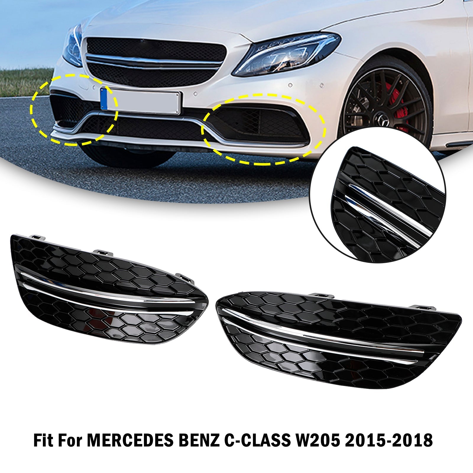 2015-2018 مرسيدس بنز C-CLASS W205 قاعدة العسل غطاء الضباب الأمامي الخفيف