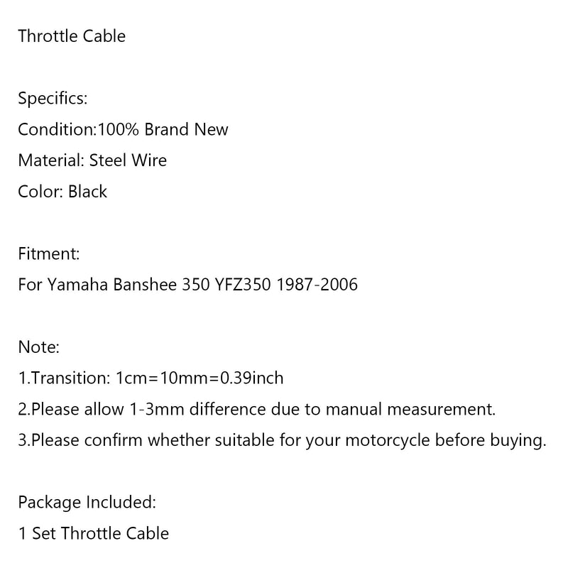 01-0813 Cable del acelerador para Yamaha Banshee 350 YFZ 350 1987-2006 Genérico