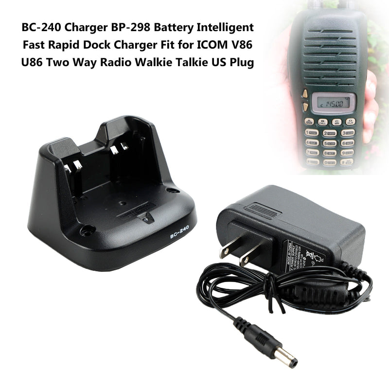 Cargador de BC-240, base rápida de batería BP-298 para ICOM V86 U86, Radio bidireccional, enchufe estadounidense