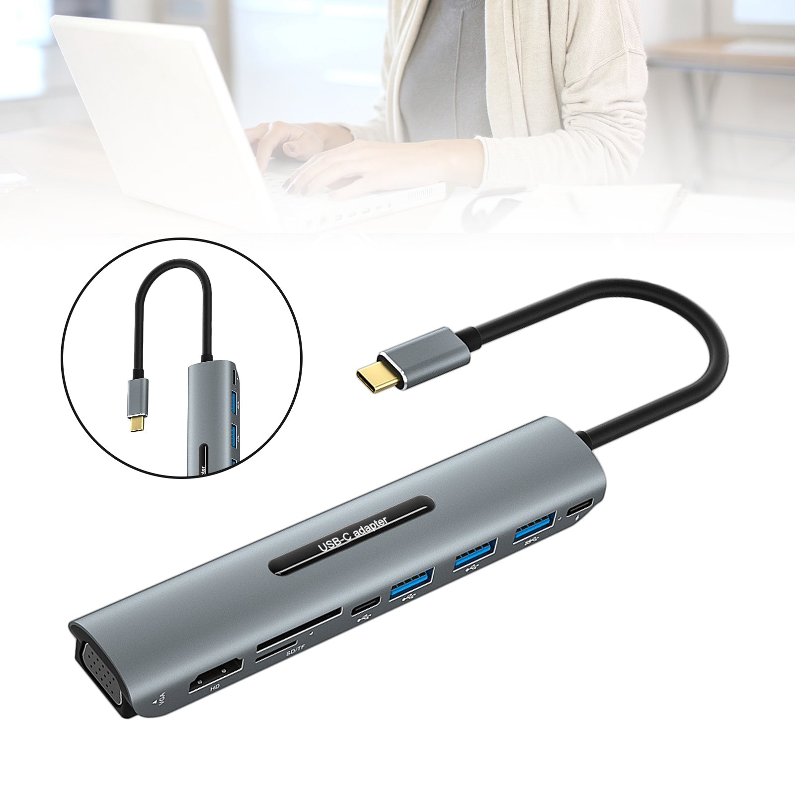 9 in 1 USB-C Docking Station 4K HD VGA PD100W for MacBook Type-C Laptops