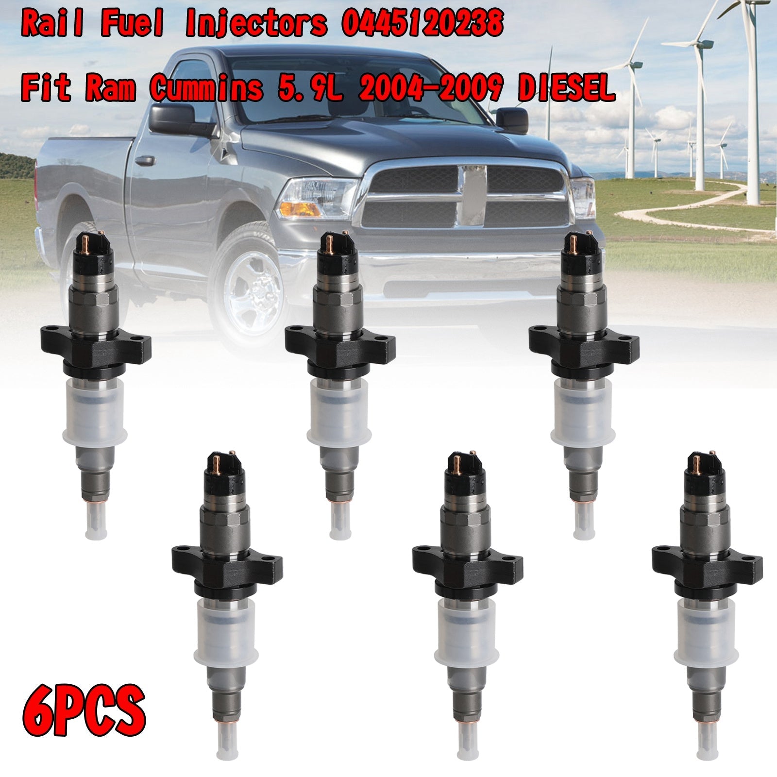 2004-2009 Dodge Ram Cummins 5.9L DIESEL Rail Fuel Injectors 0445120238 Generic