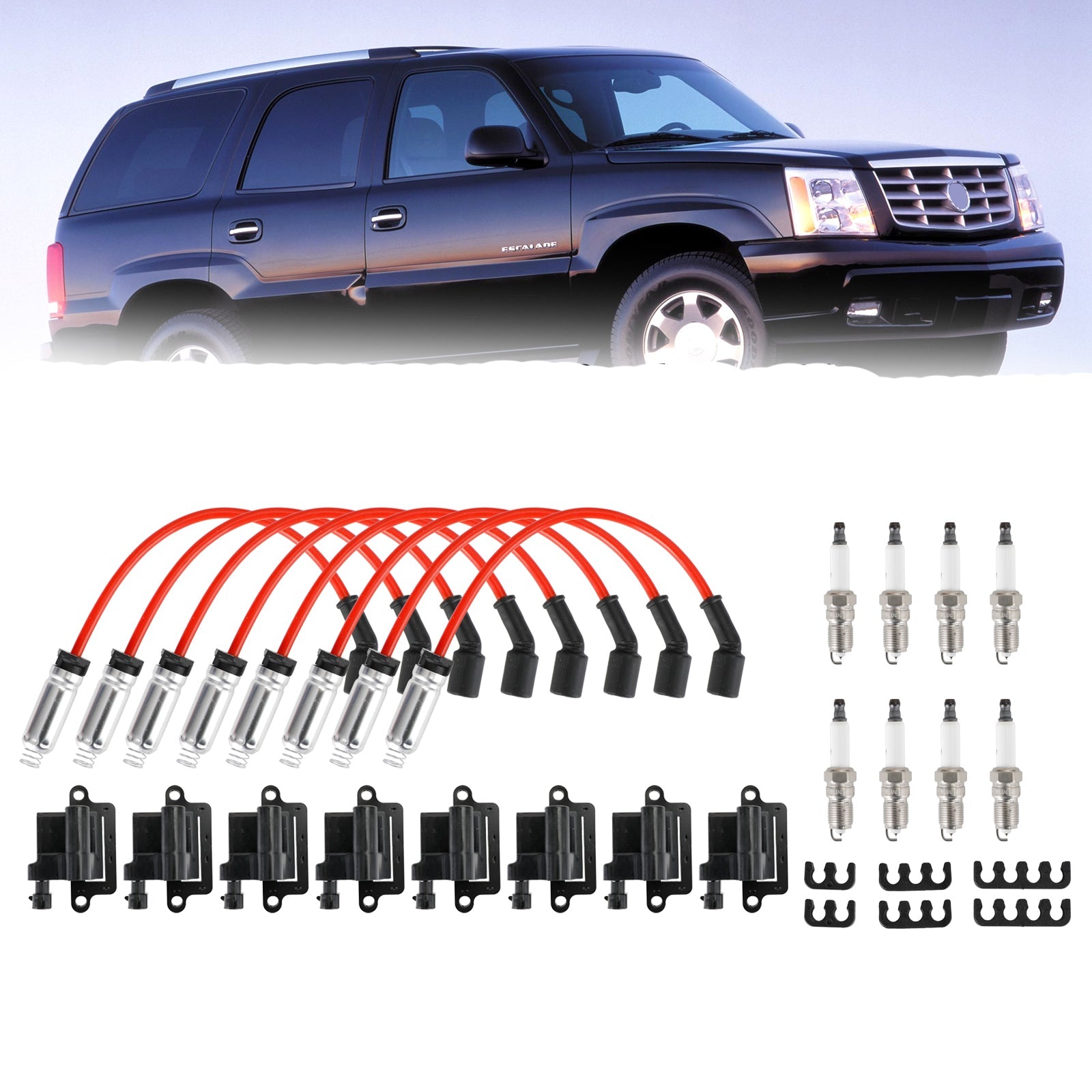 2000-2006 جي إم سي يوكون XL / شيفروليه تاهو سوبربان 2500 1500 8 عبوات من ملف الإشعال المربع وسلك توصيل الإشعال