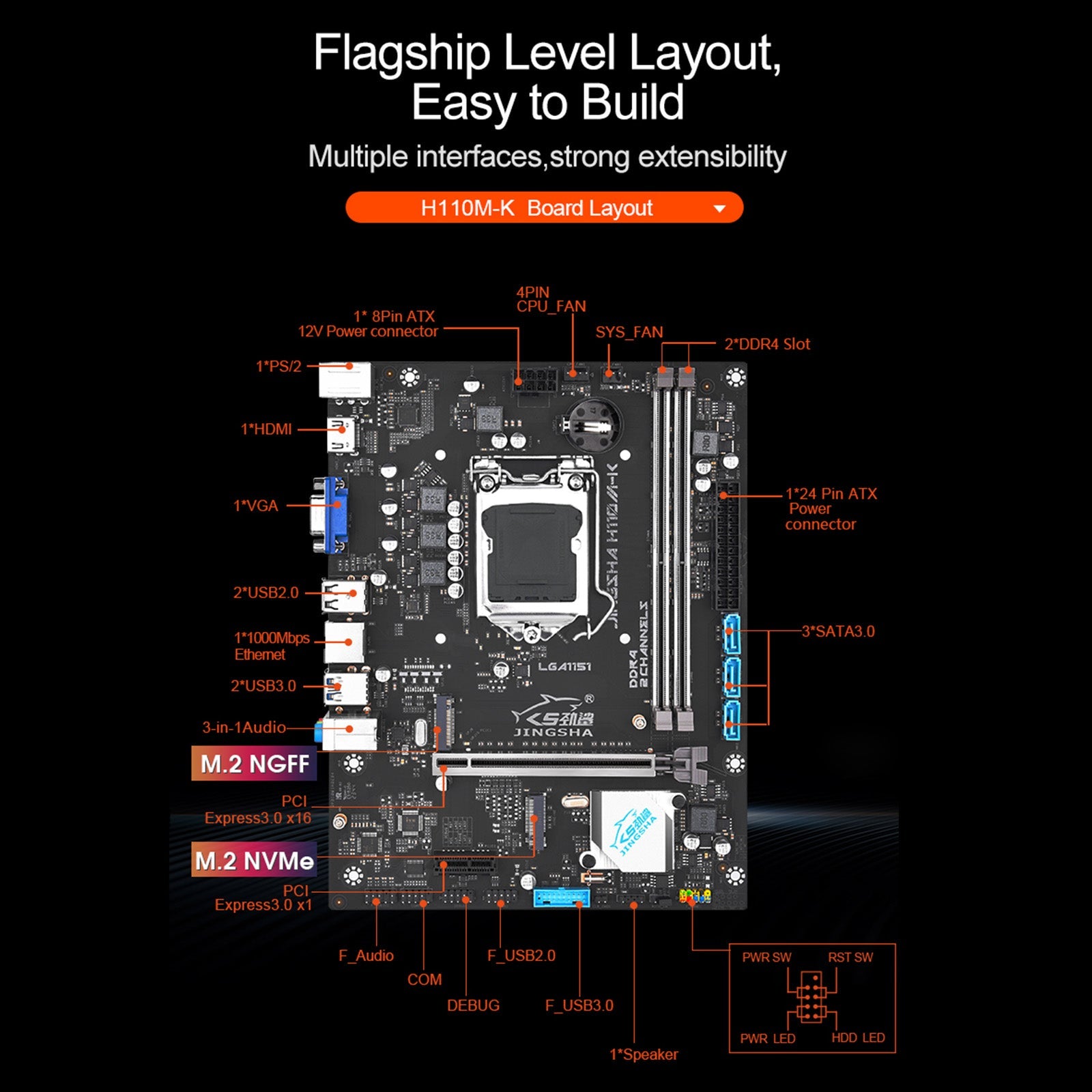 H110M-K Motherboard DDR4 Memory LGA-1151 pin Processor Dual M.2 Hard Drive