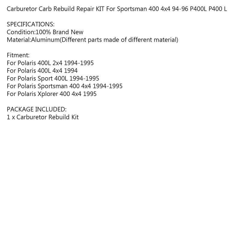 Carburetor Rebuild Repair Kit for Polaris Sportsman 400 P400L P400 L 4x4 94-95 Generic