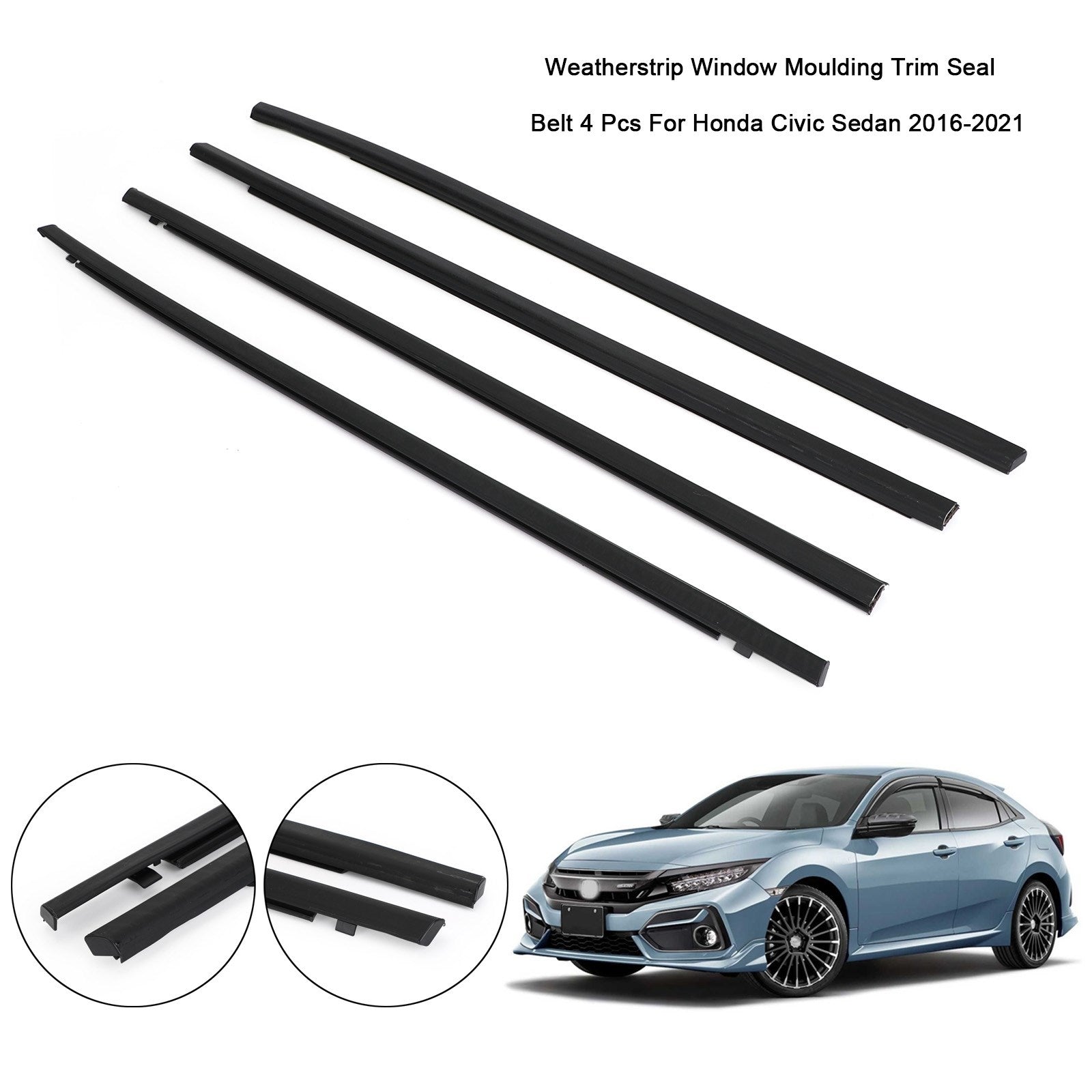 Weatherstrip Window Moulding Trim Seal Belt 4Pcs For Honda Civic Sedan 2016-2021 Generic