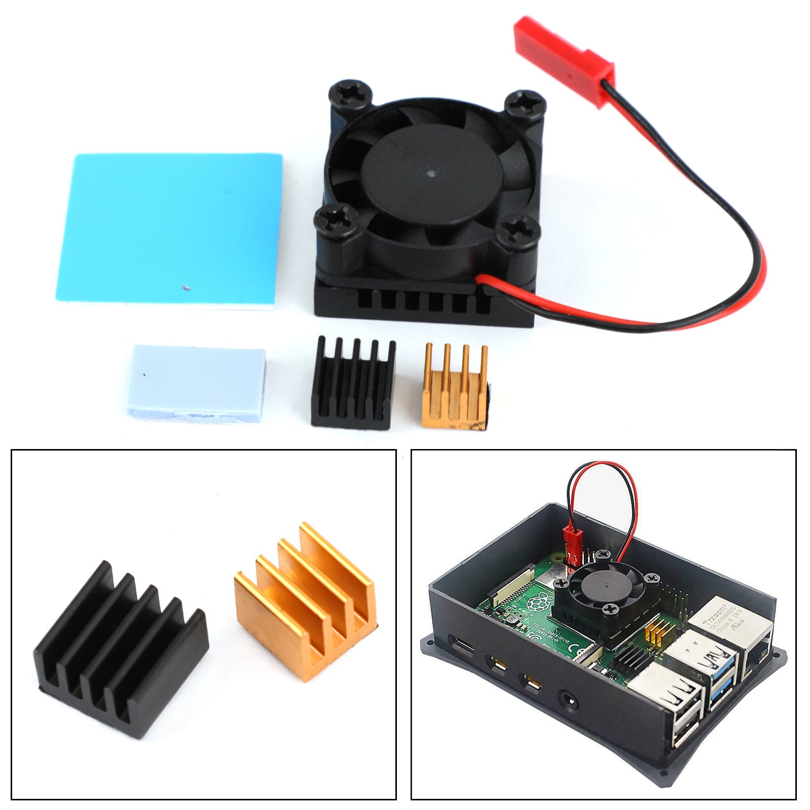 Double Dual Cooling Fan Square Fan Module With Heatsink for Raspberry Pi 4B 3B+