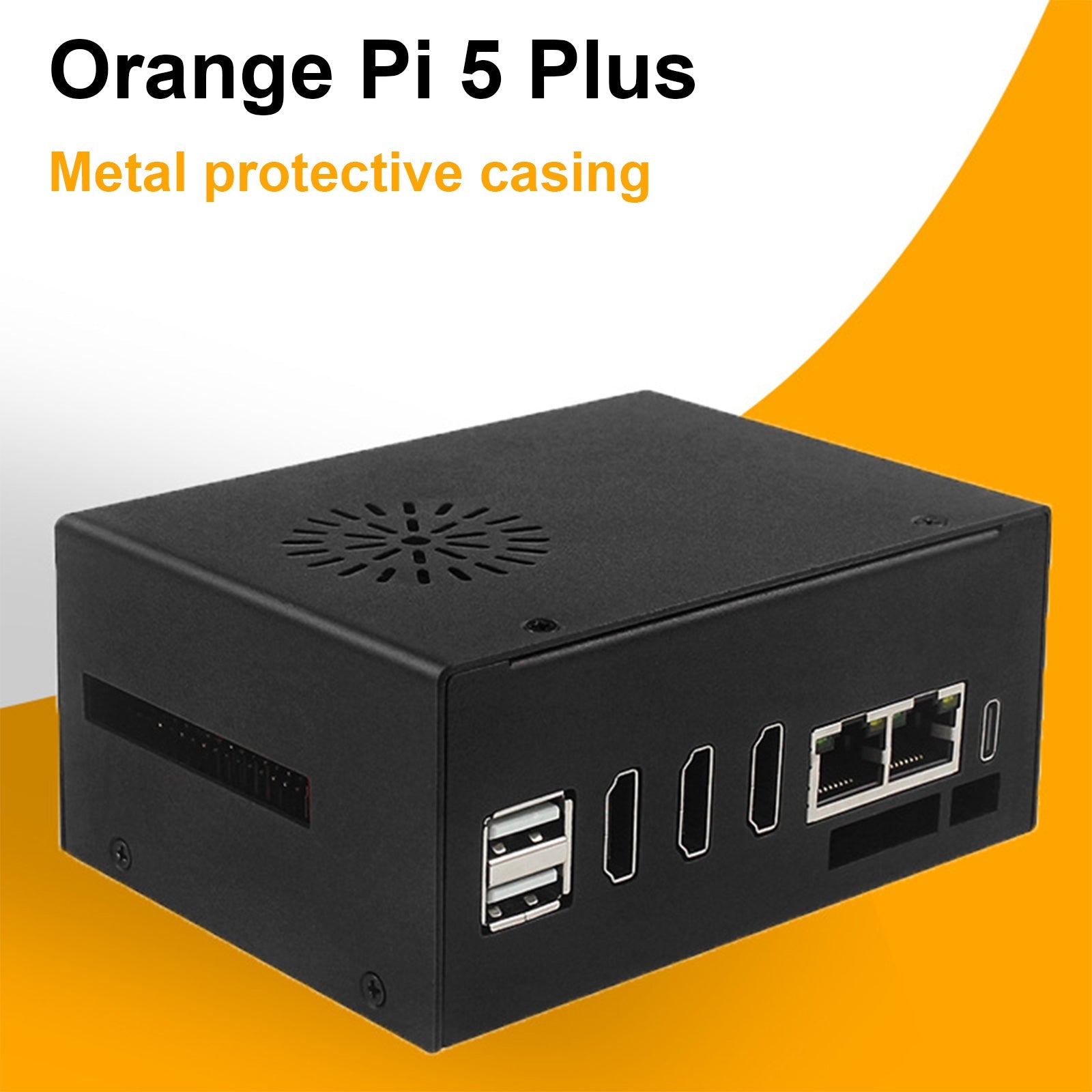 مناسب لحافظة التبريد المعدنية Orange pi 5 Plus مع مروحة وهوائي خارجي WIFI