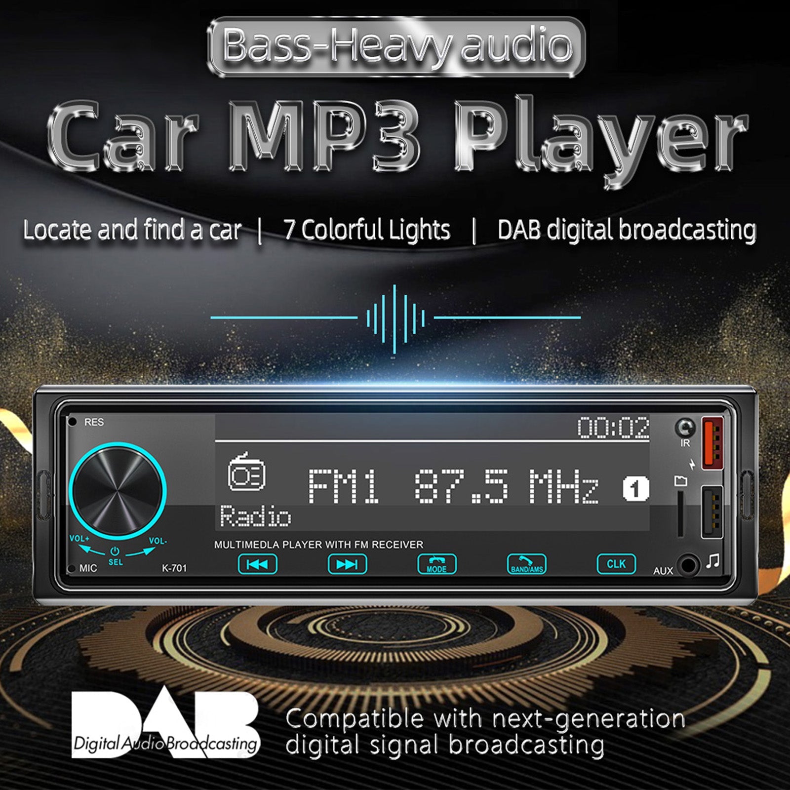 شاشة لمس 2.5D 1DIN راديو ستيريو بلوتوث FM مشغل MP3 للسيارة مع DAB