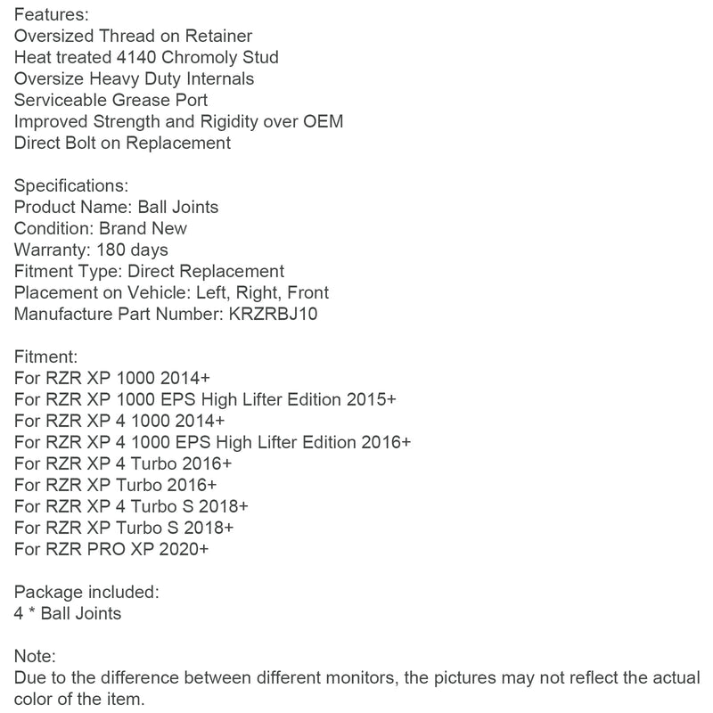 2014+ Polaris RZR XP 4 1000 Paquete de 4 rótulas Death Grip